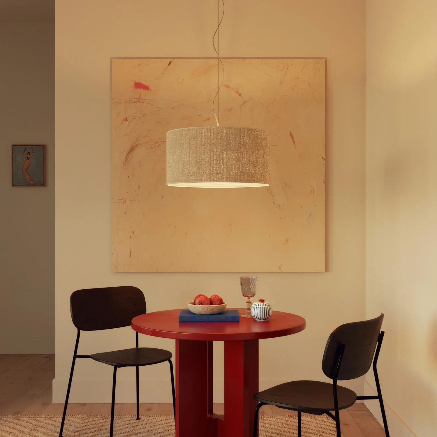 Pendant lamp with Medium Cylinder fabric lampshade in light Jute - Made in Italy - Image 2