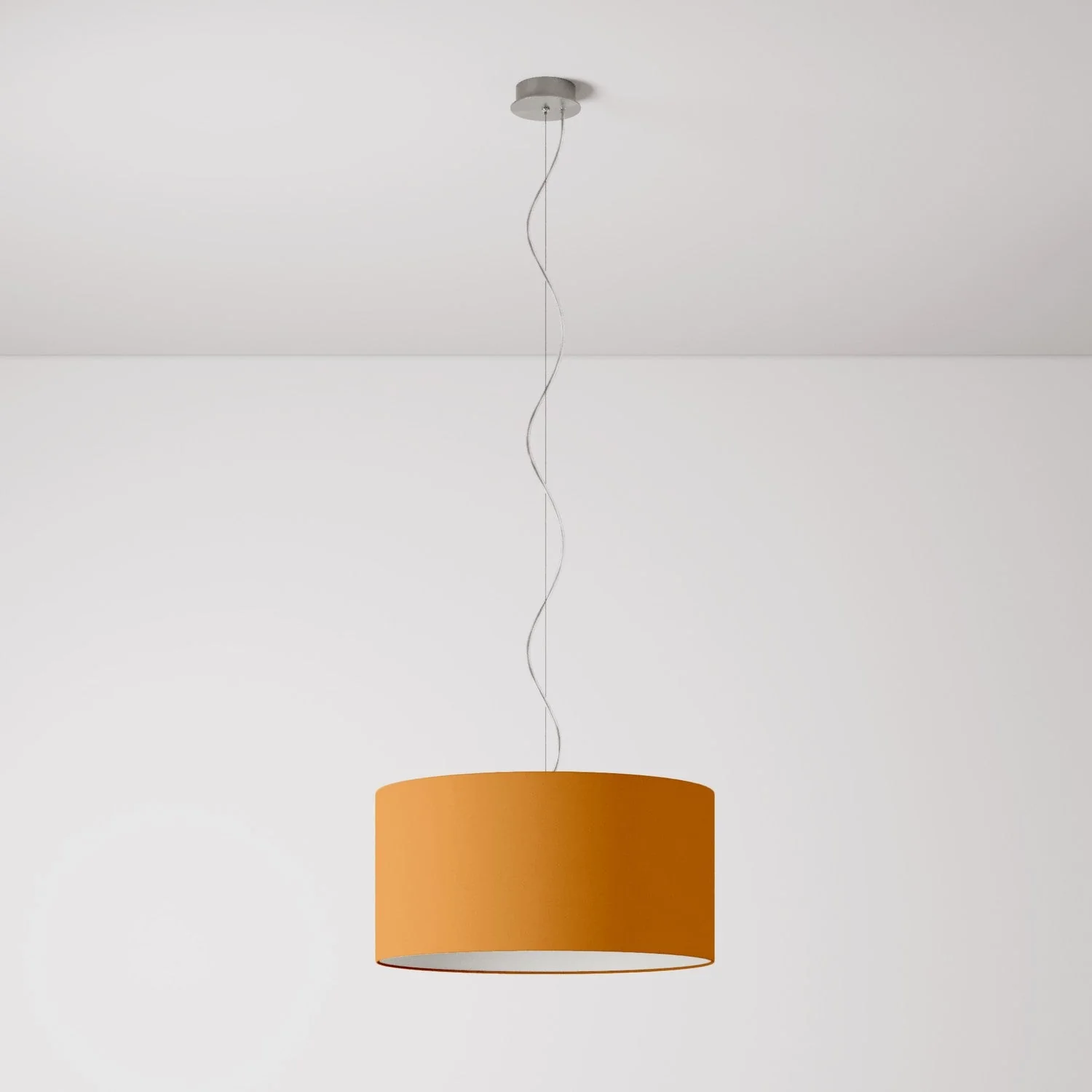 Pendant lamp with Cilindro Medium Teletta mandarin fabric lampshade - Made in Italy