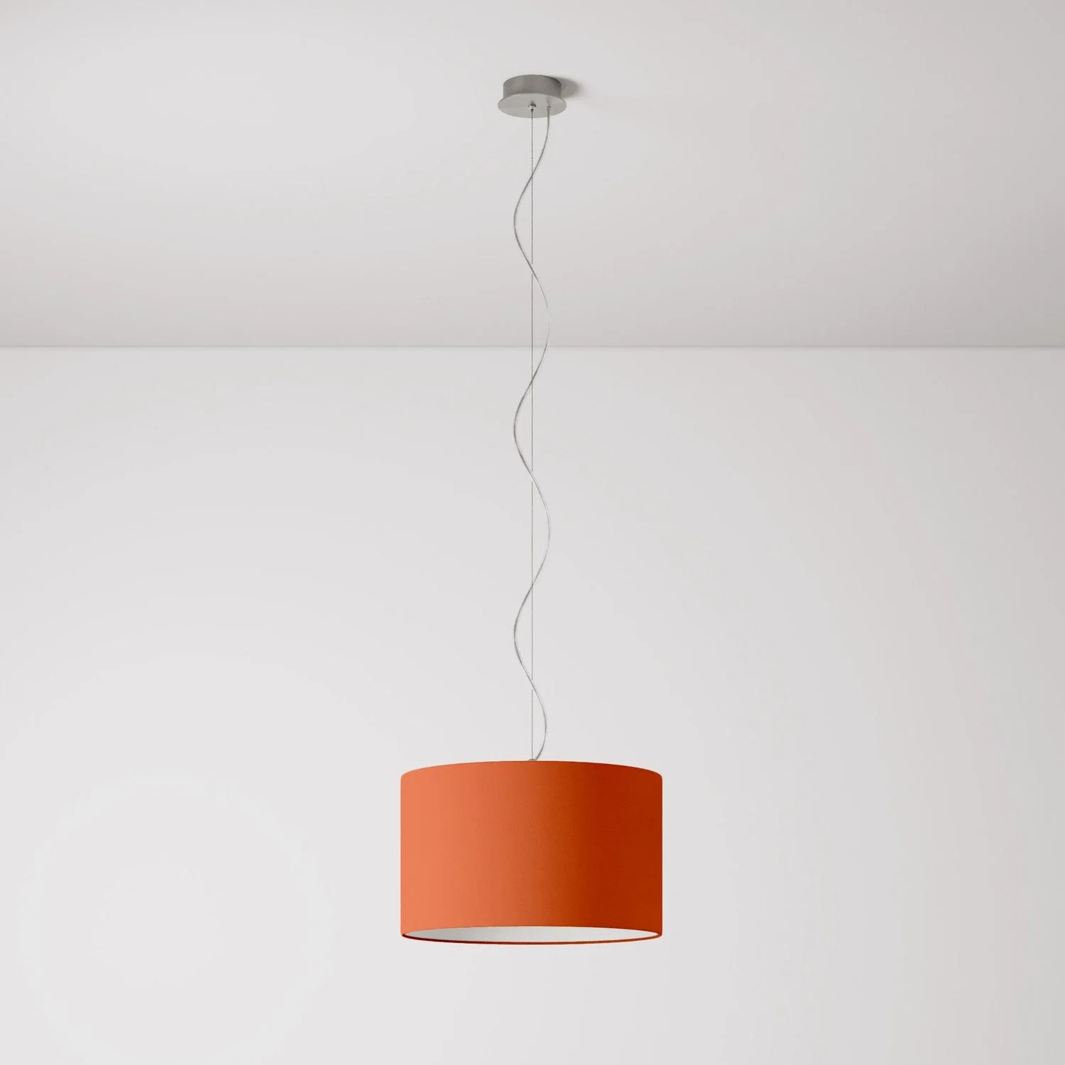 Pendant lamp with Cilindro Small Cinette fabric lampshade in lobster – Made in Italy
