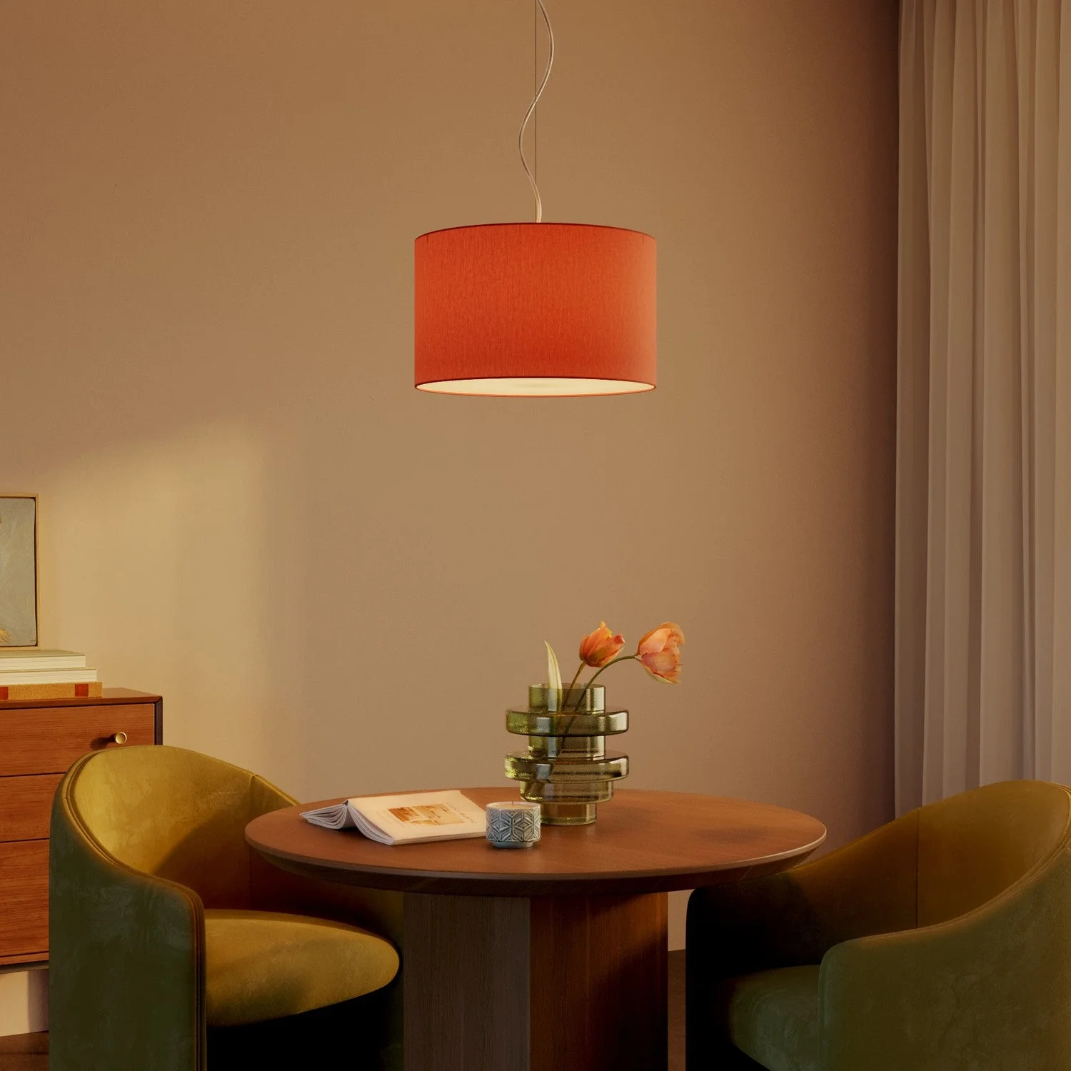 Pendant lamp with Cilindro Small Cinette fabric lampshade in lobster – Made in Italy - Image 8