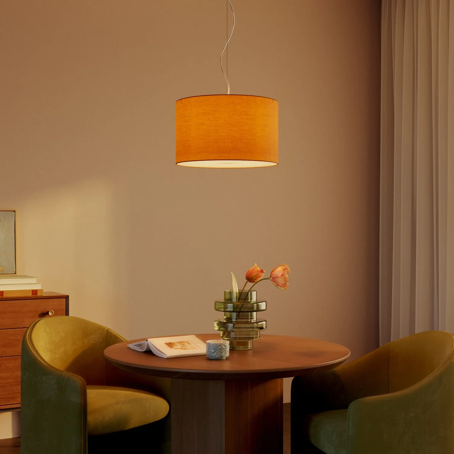 Pendant lamp with Cilindro Small Teletta mandarin fabric lampshade – Made in Italy - Image 8