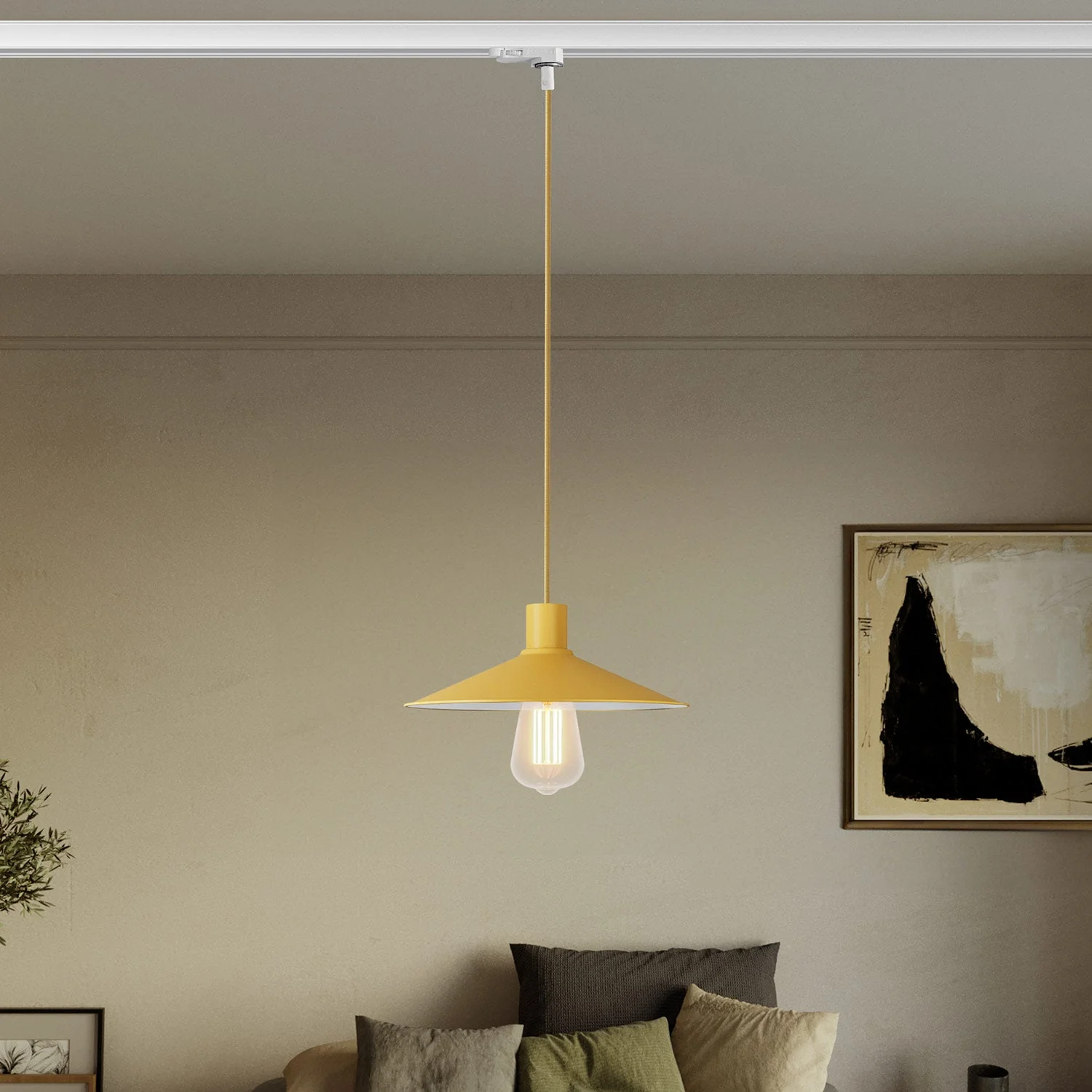 Pendant lamp with Swing Pastel lampshade for track systems – Mustard - Image 2