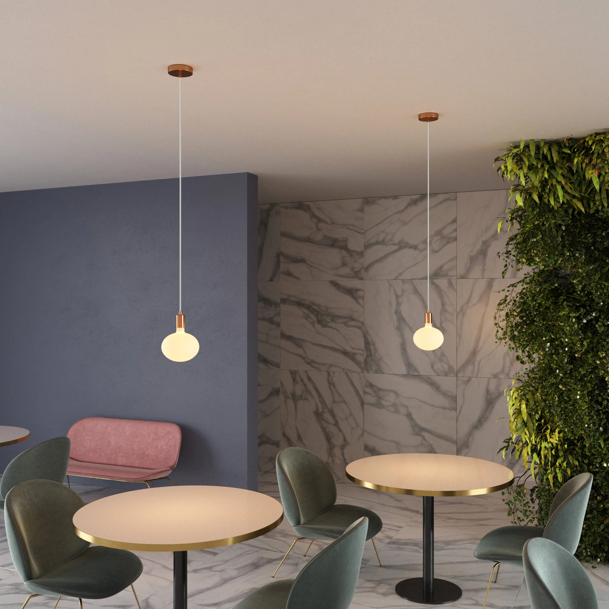 Pendant lamp with fabric cable and contrasting metal details - Brass - Image 3