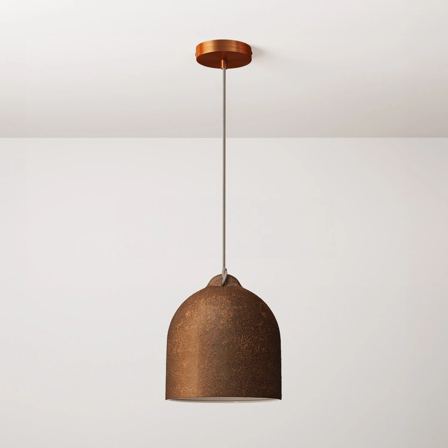 Pendant lamp with textile cable and Bell M ceramic lampshade - Corten effect
