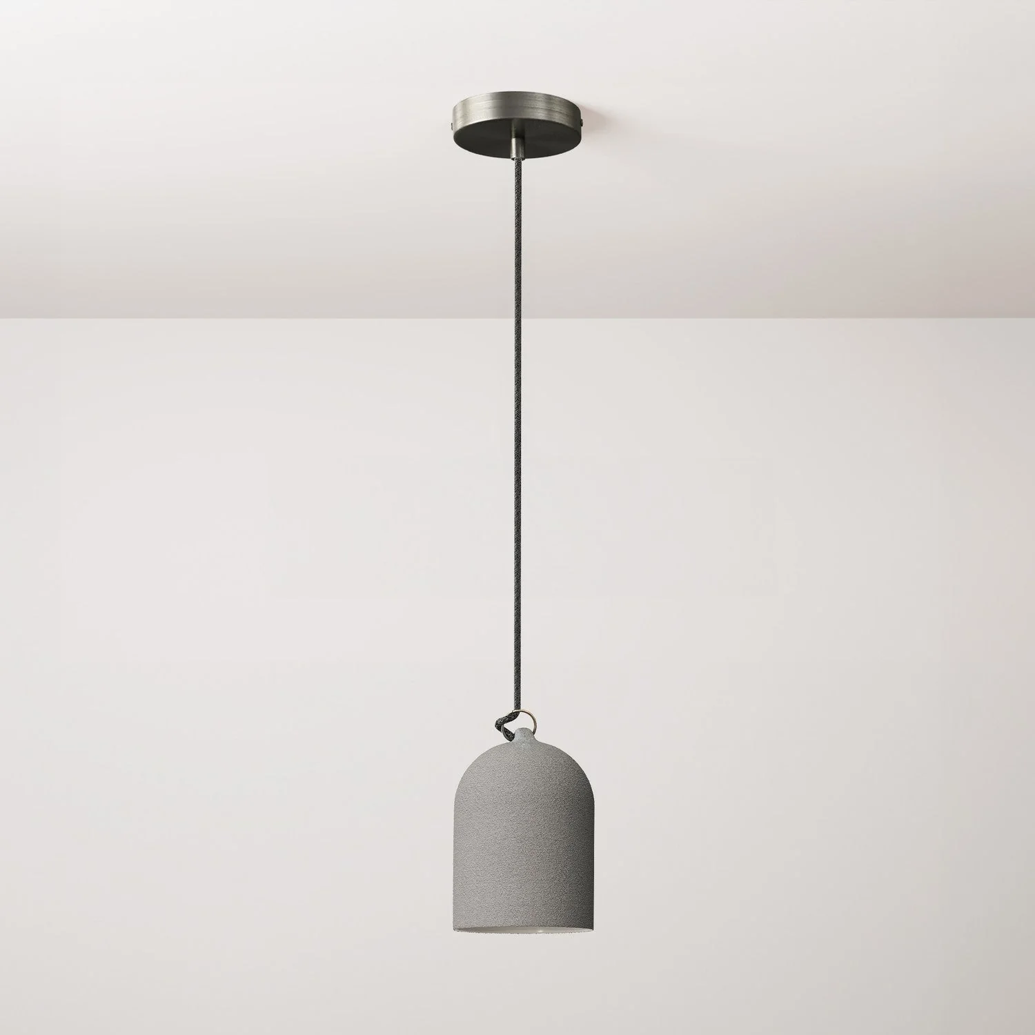 Pendant lamp with textile cable and Mini Bell XS ceramic lampshade - Cement effect