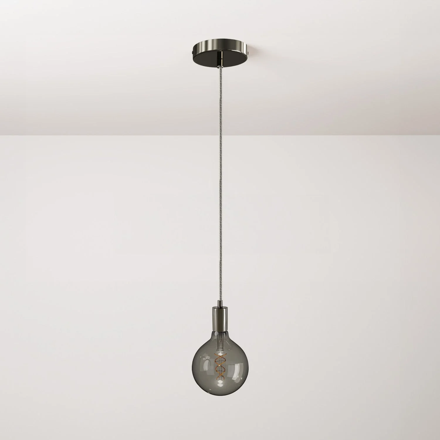 Pendant lamp with textile cable and metal details - Black pearl