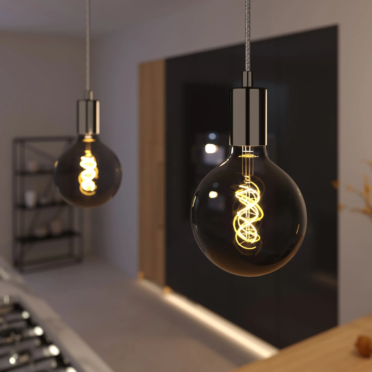 Pendant lamp with textile cable and metal details - Black pearl - Image 2