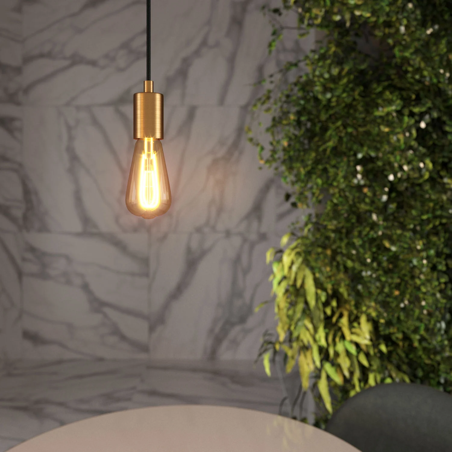 Pendant lamp with textile cable and satin metal details - Brushed bronze - Image 2