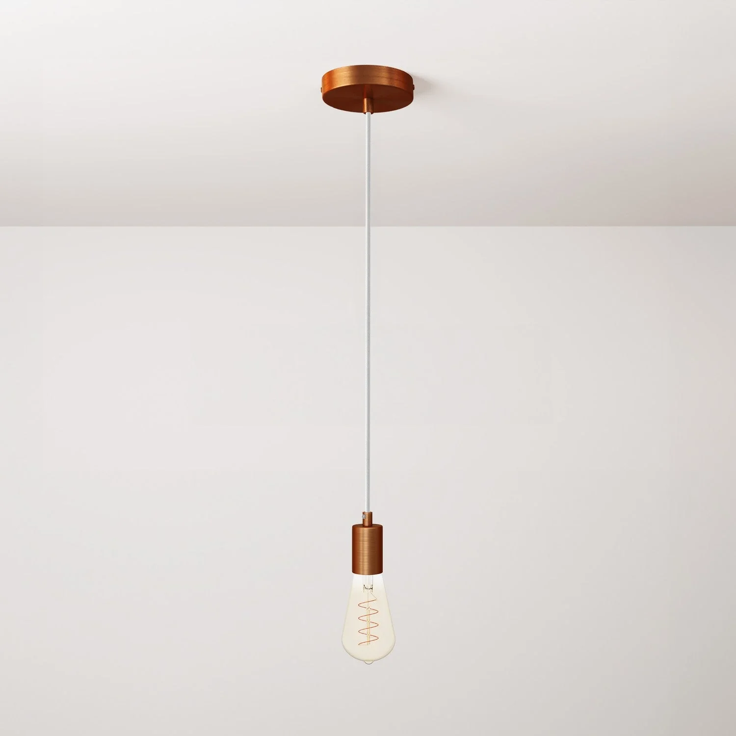 Pendant lamp with textile cable and satin metal details - Brushed copper