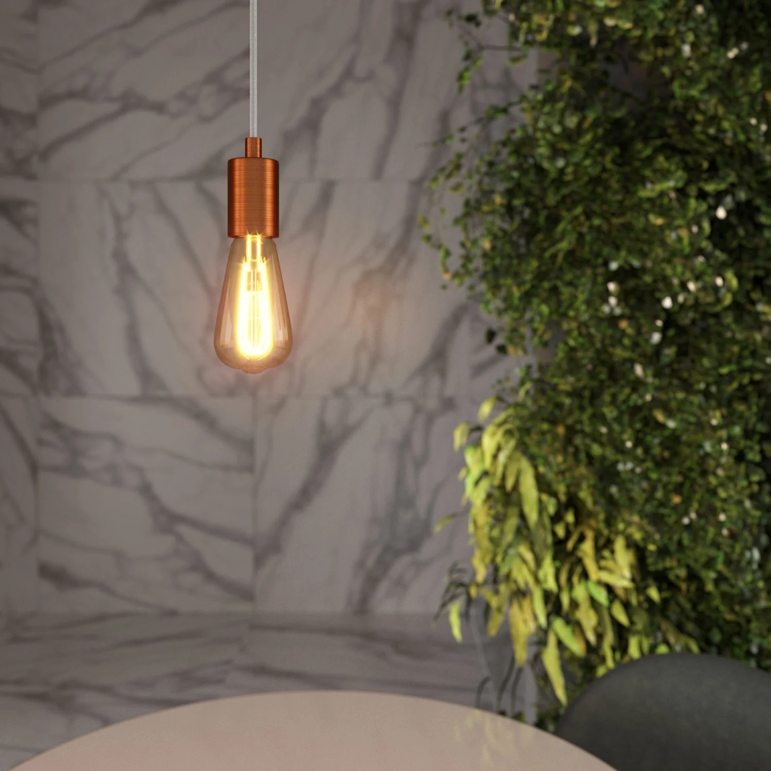 Pendant lamp with textile cable and satin metal details - Brushed copper - Image 2