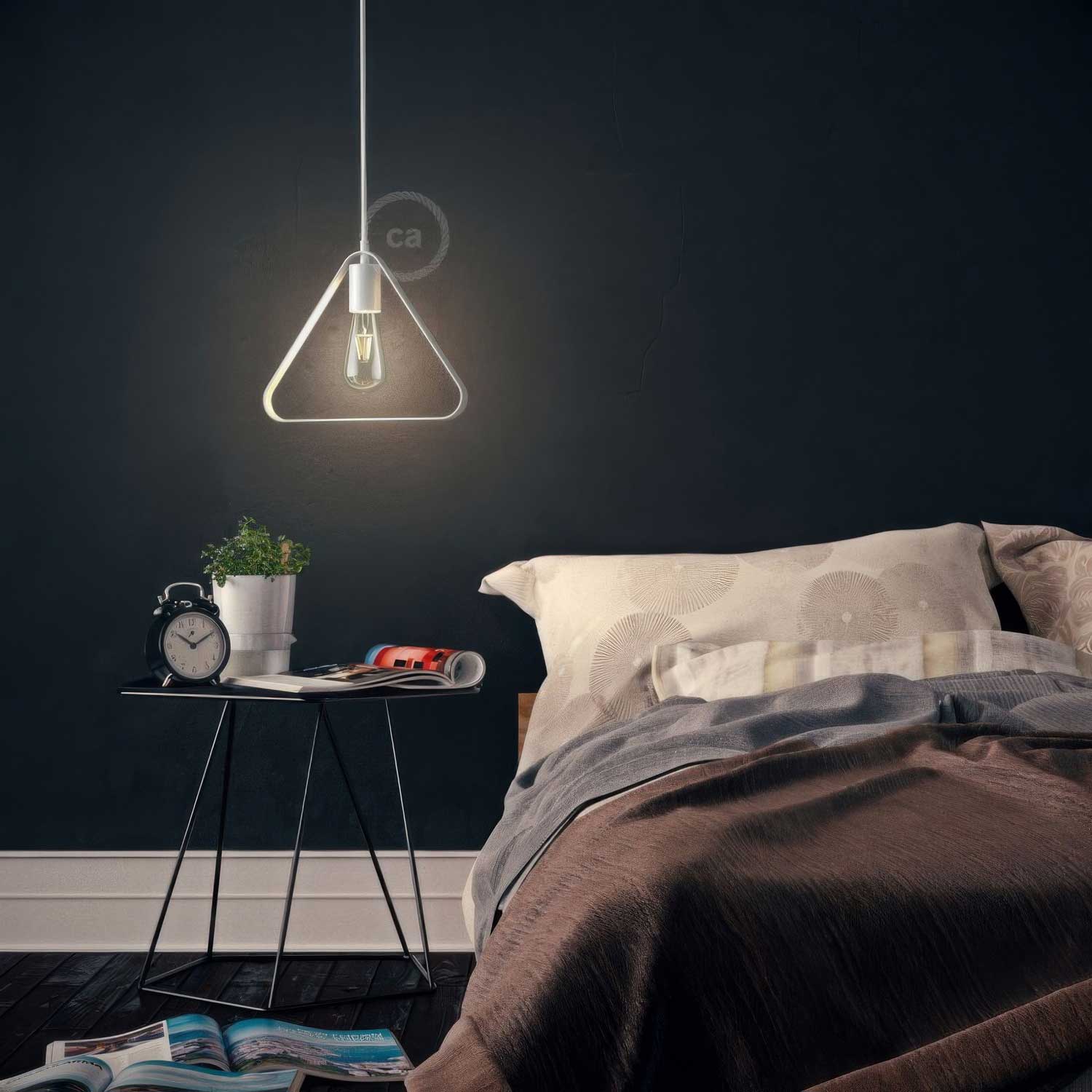 Pendant lamp with textile cable, Duedì Apex lampshade and metal details - White - Image 2