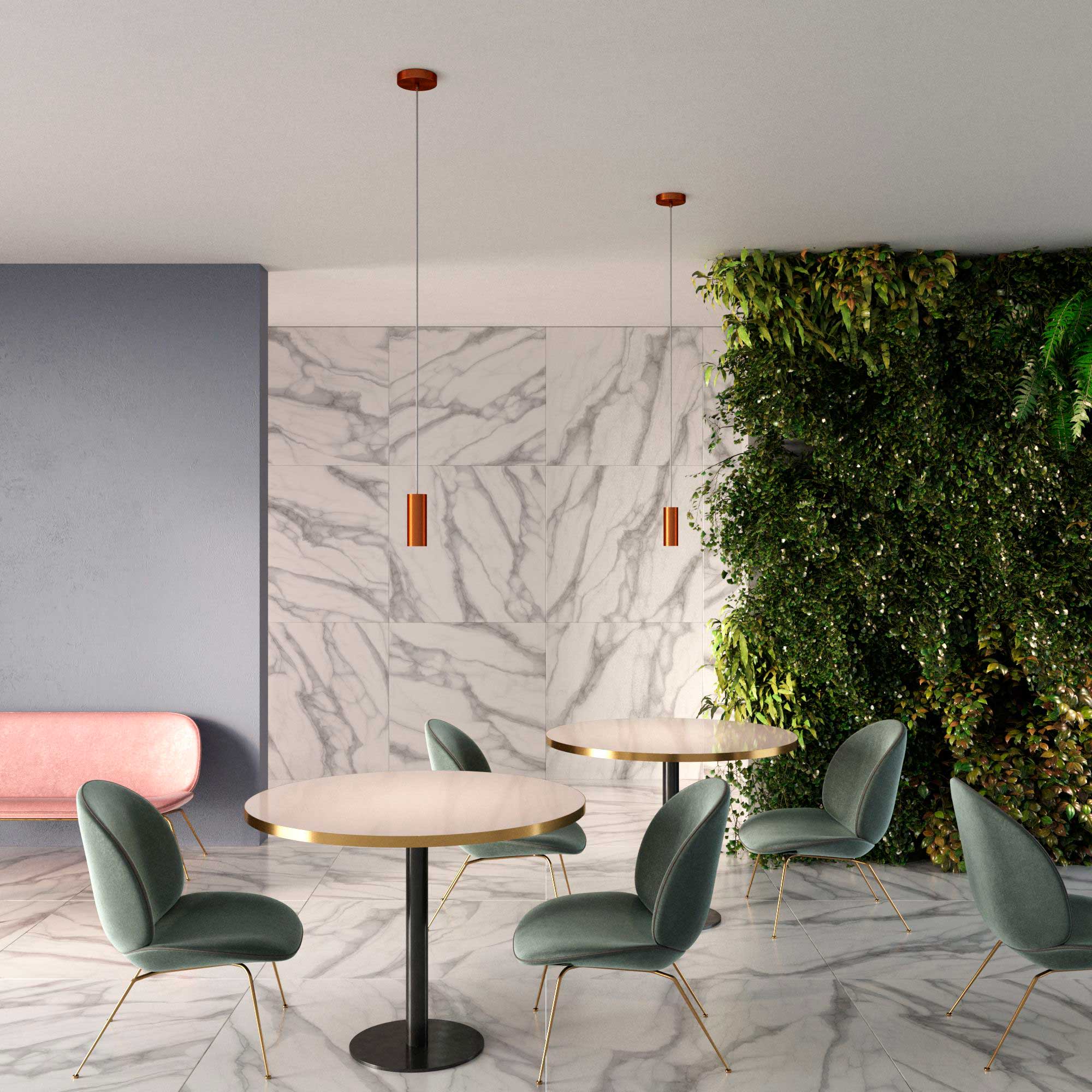 Pendant lamp with textile cable, Tub-E12 lampshade and metal details - Brushed copper - Image 3