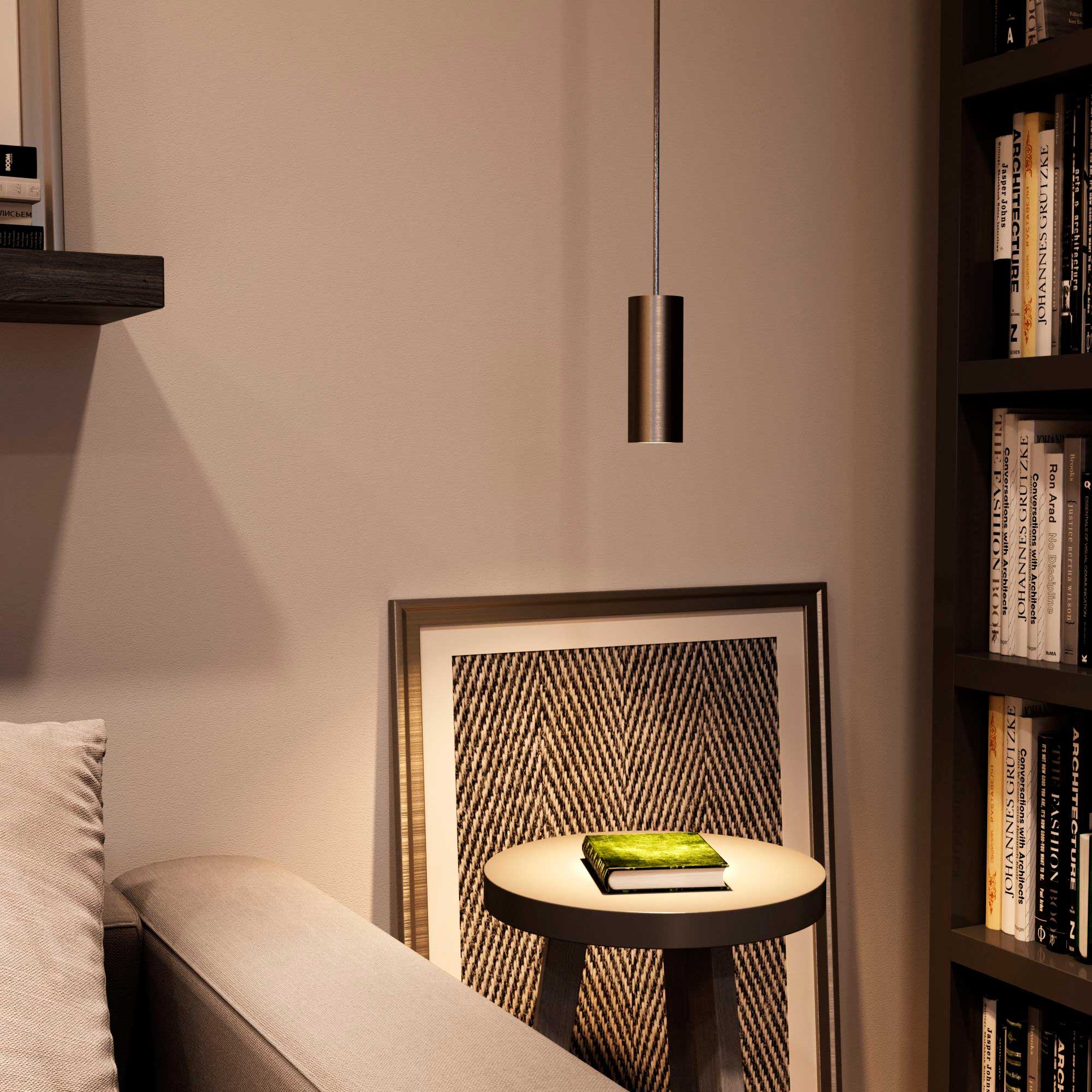 Pendant lamp with fabric cable, Tub-E12 lampshade and metal details - Brushed titanium - Image 2
