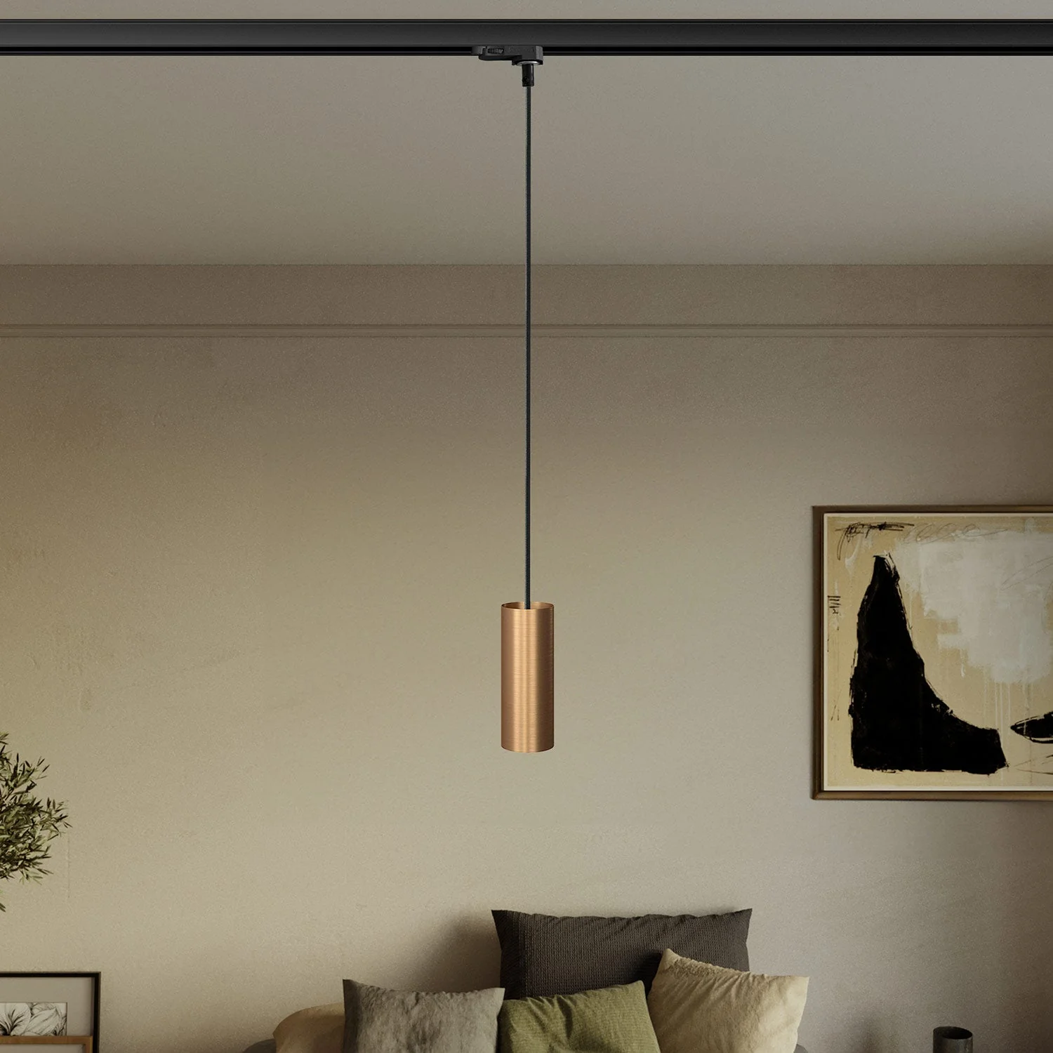 Pendant lamp with Tub-E14 lampshade for tracks - Satin bronze - Image 2
