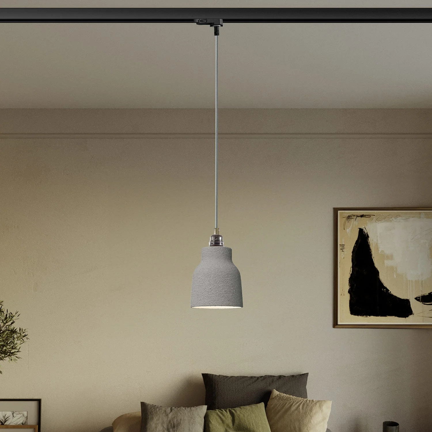 Pendant lamp with Vaso lampshade and track adapter - Concrete effect - Image 2