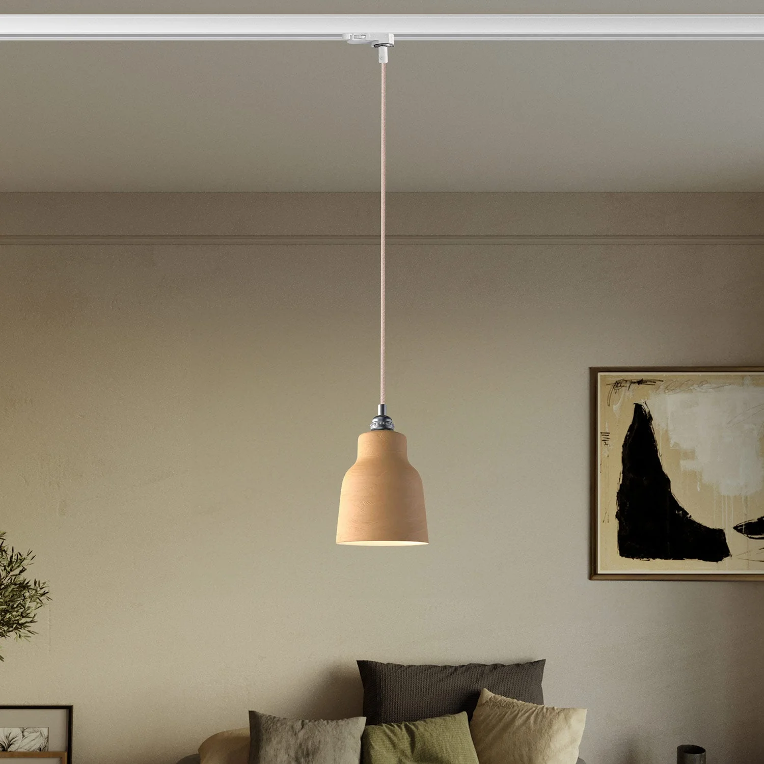 Pendant lamp with Vaso lampshade and track adapter - Striated terracotta - Image 2