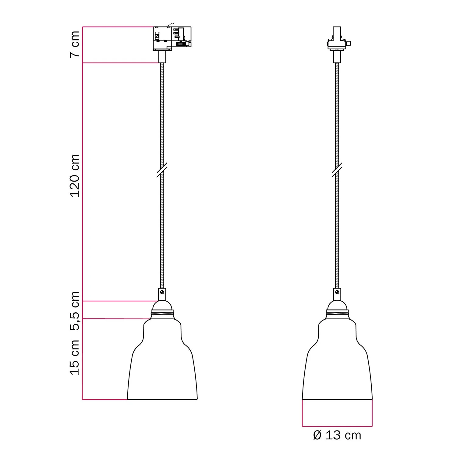 Pendant lamp with Vaso lampshade and track adapter - Striated terracotta - Image 6