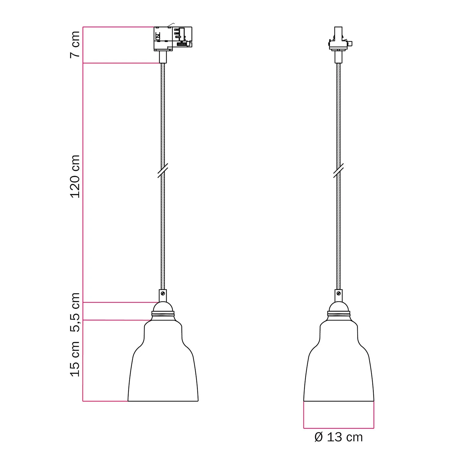 Pendant lamp with Vaso lampshade and track adapter - Glossy white - Image 6
