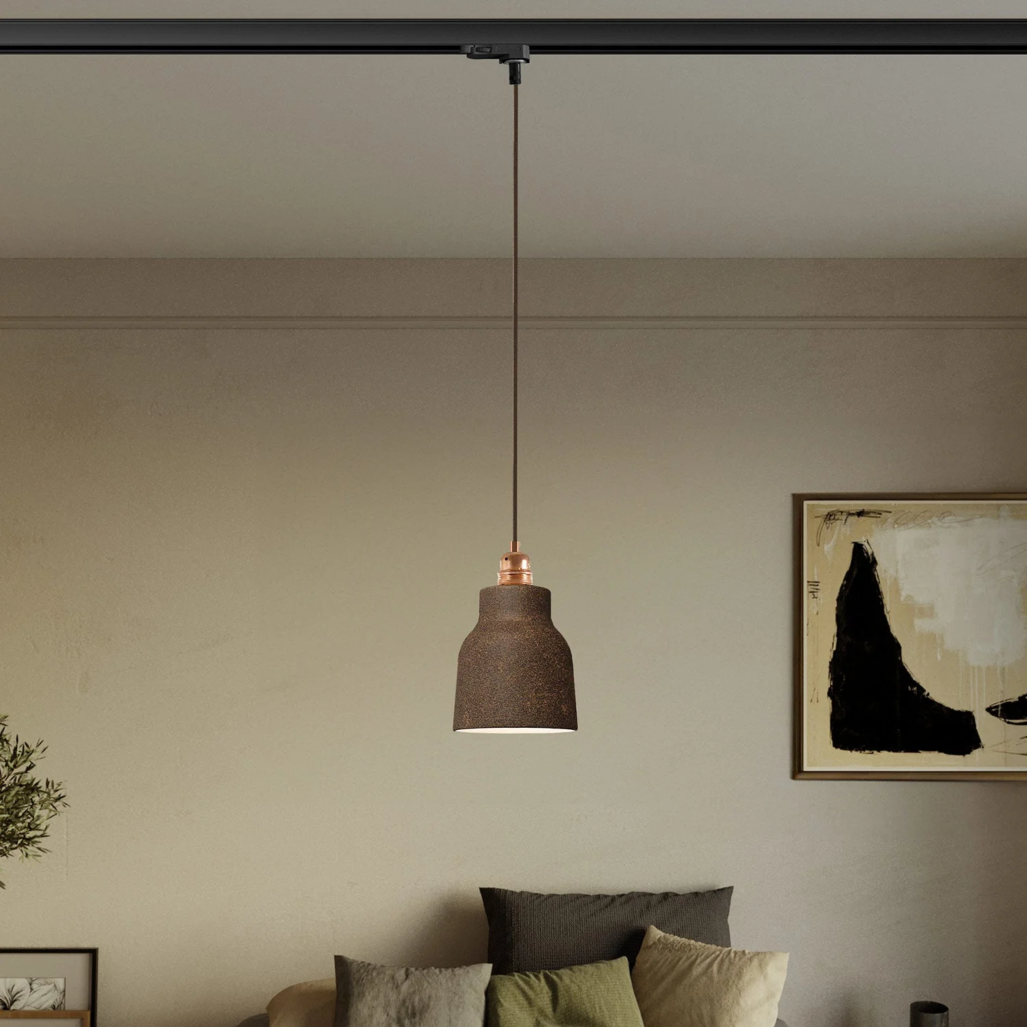 Pendant lamp with Vaso lampshade and track adapter - Corten effect - Image 2