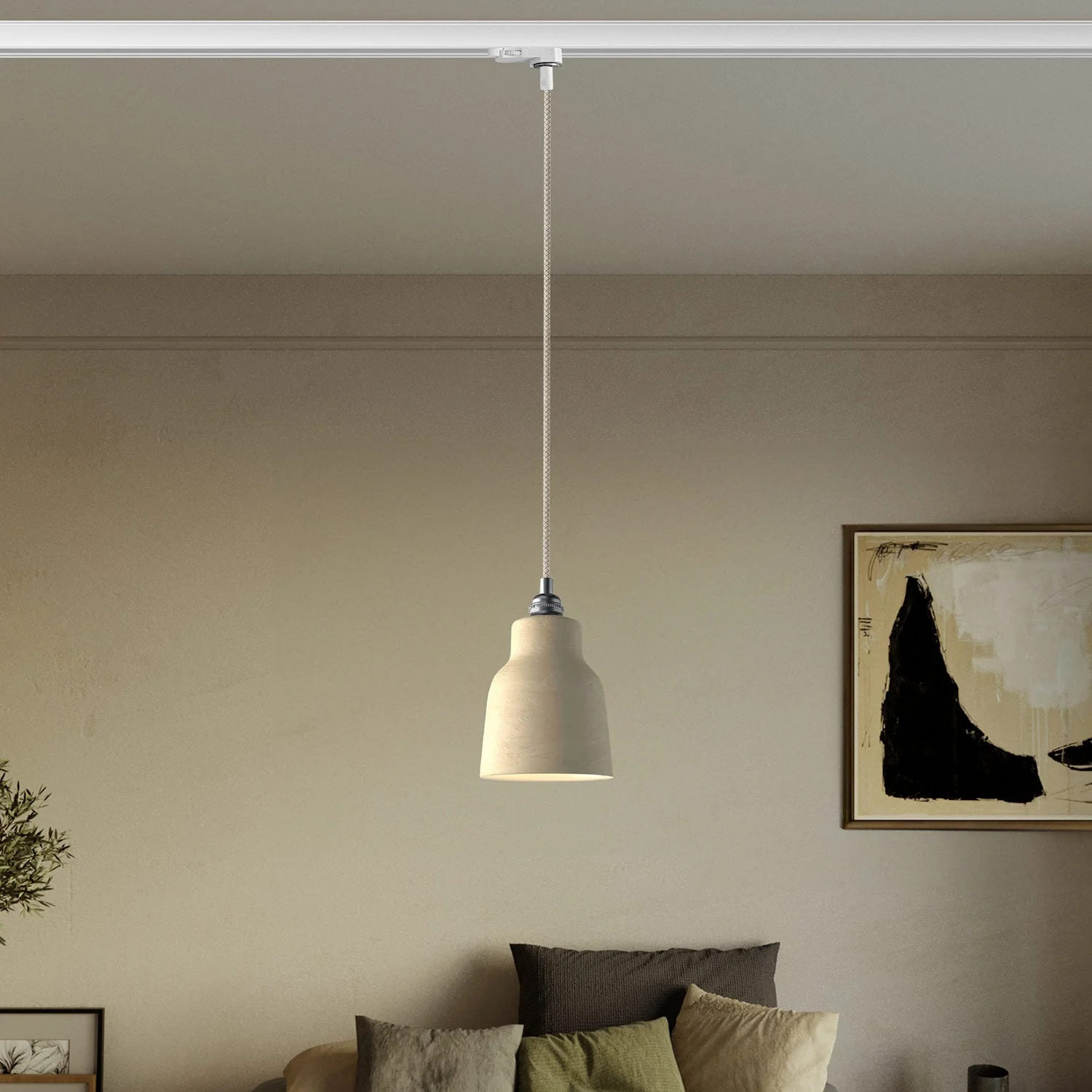 Pendant lamp with Vaso lampshade and track adapter - Striated dove grey - Image 2