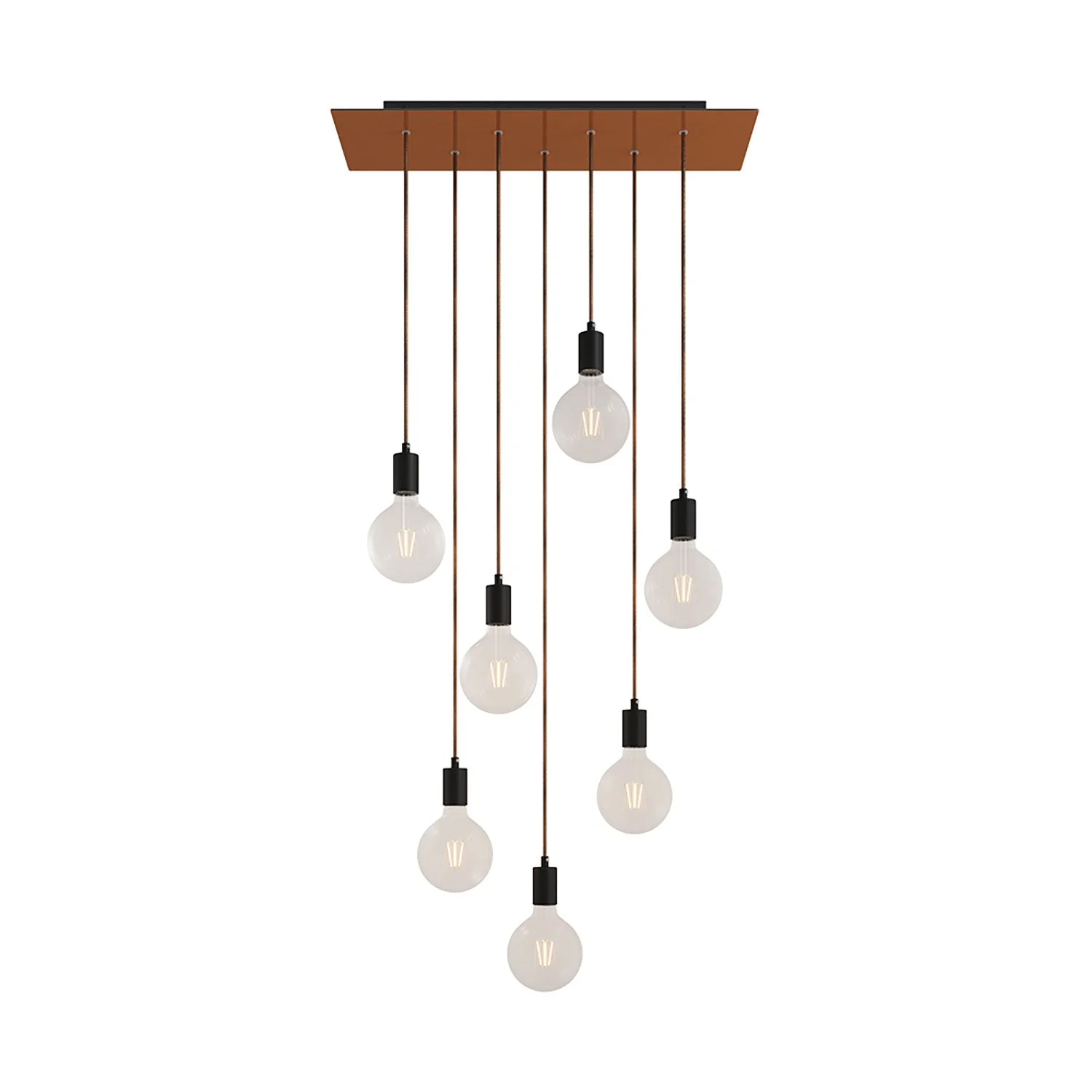 7-drop pendant lamp with XXL Rose-One rectangular 675 mm and satin copper metal finishes