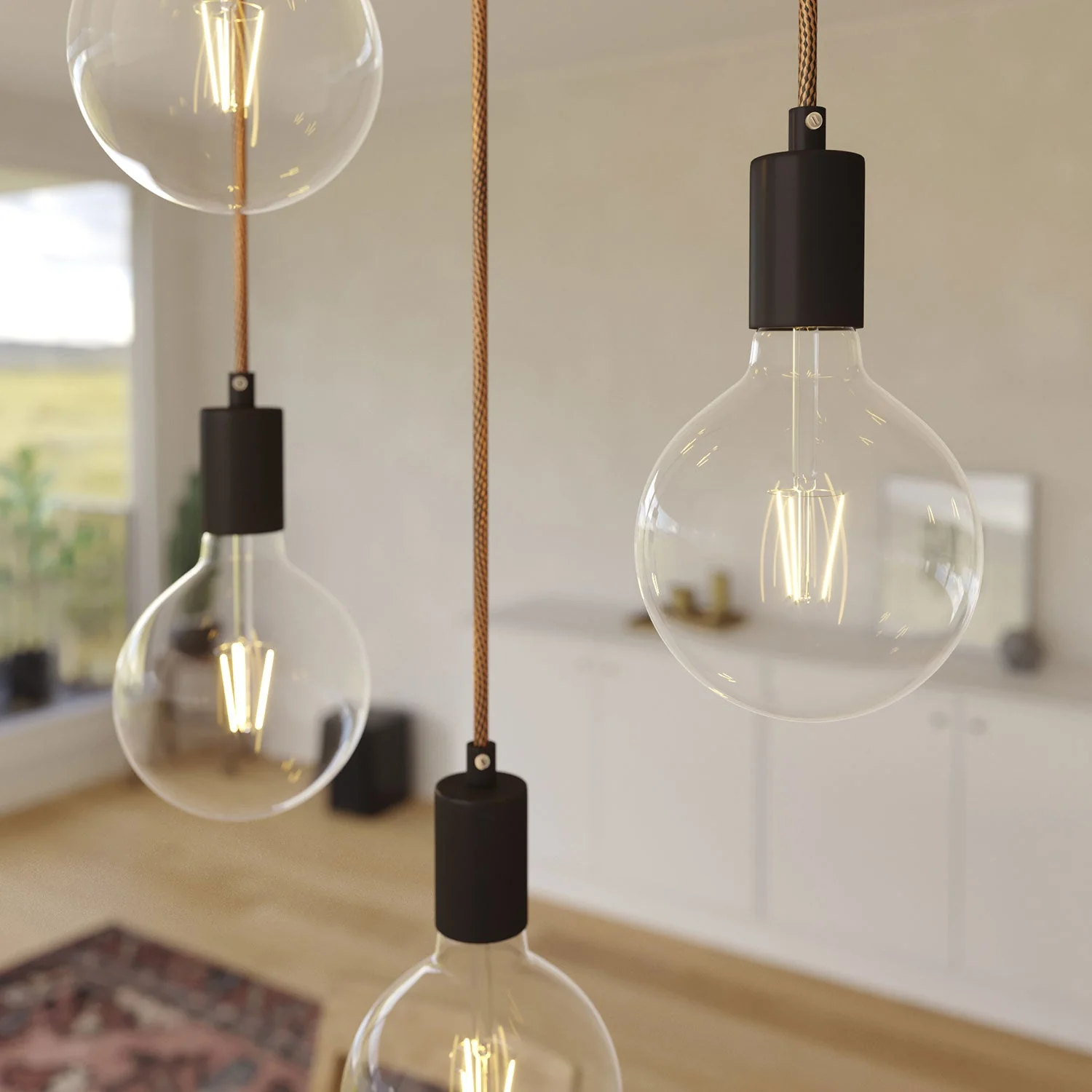 7-drop pendant lamp with XXL Rose-One rectangular 675 mm and satin copper metal finishes - Image 3