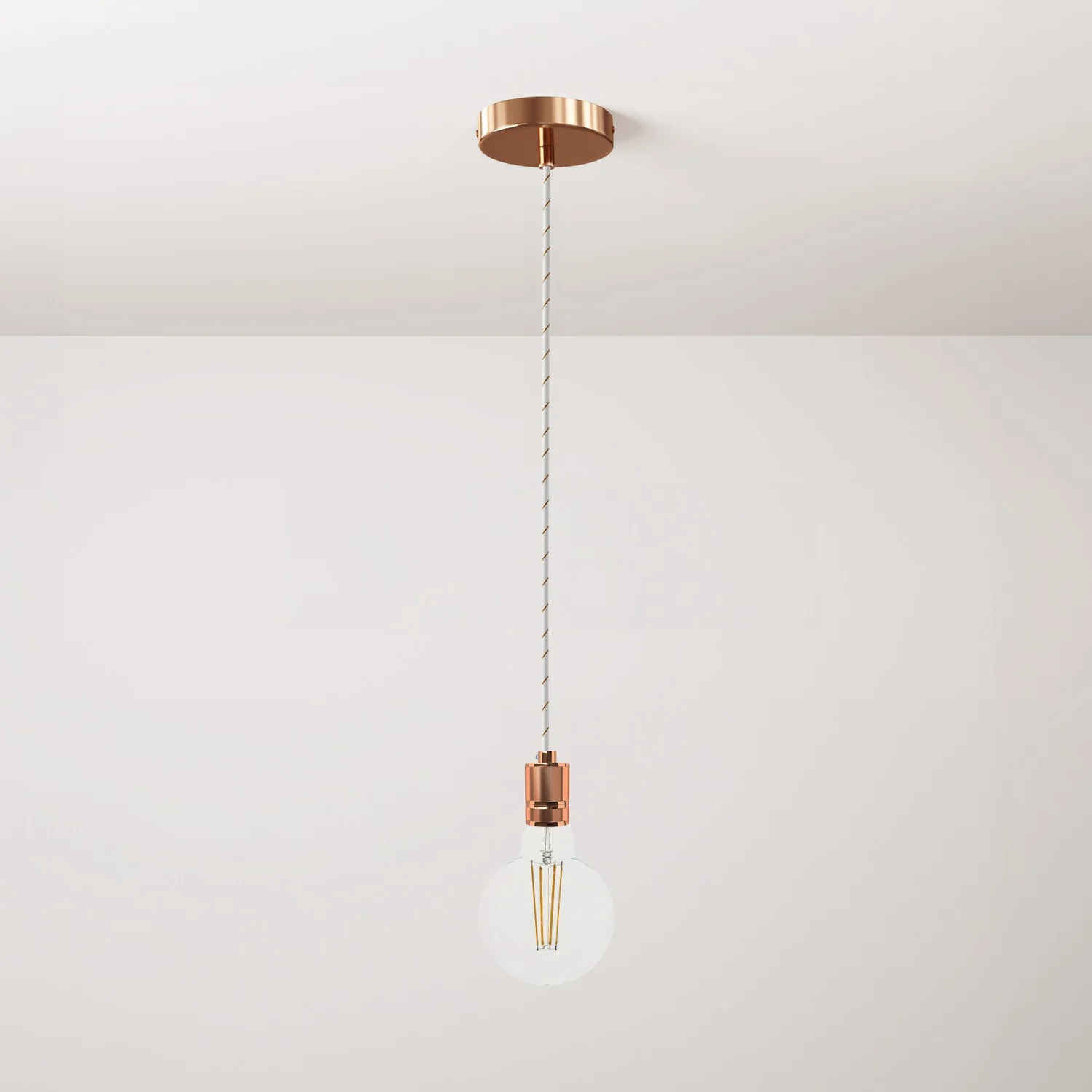 Pendant lamp complete with textile cable and knurled aluminium lamp holder – Copper