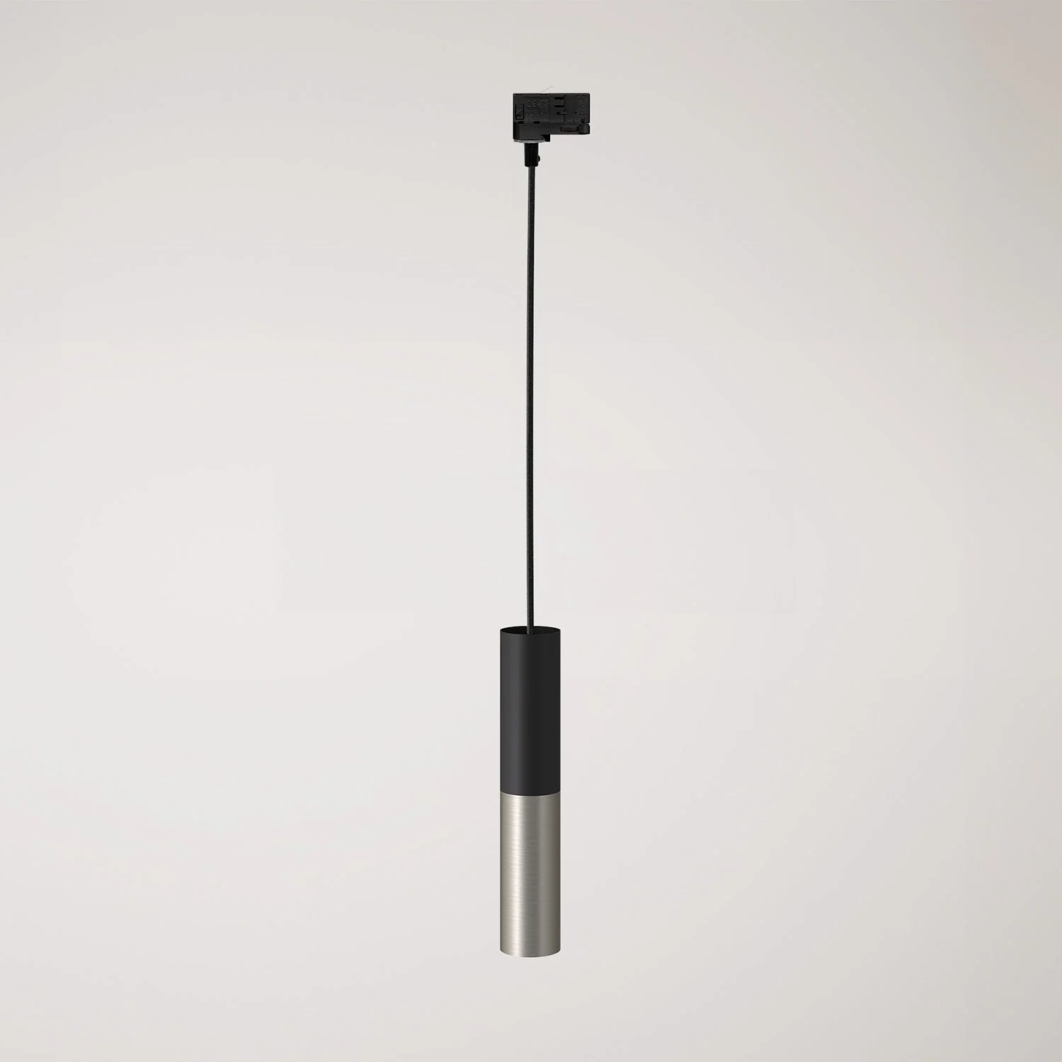 Track pendant lamp with double Tub-E14 lampshade - Black and satin titanium