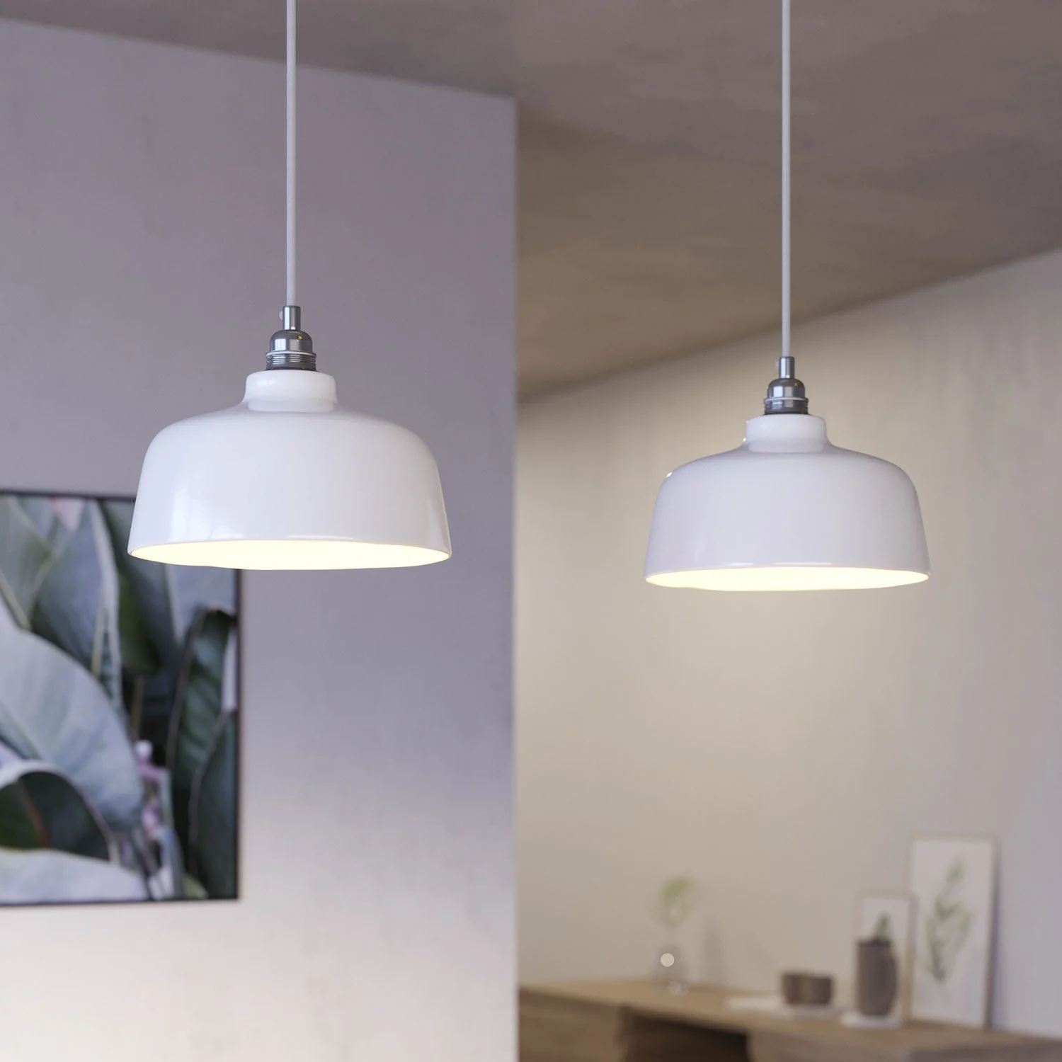 2-drop pendant lamp with XXL Rose-One rectangular 675 mm and Coppa lampshade - Matt white - Image 3