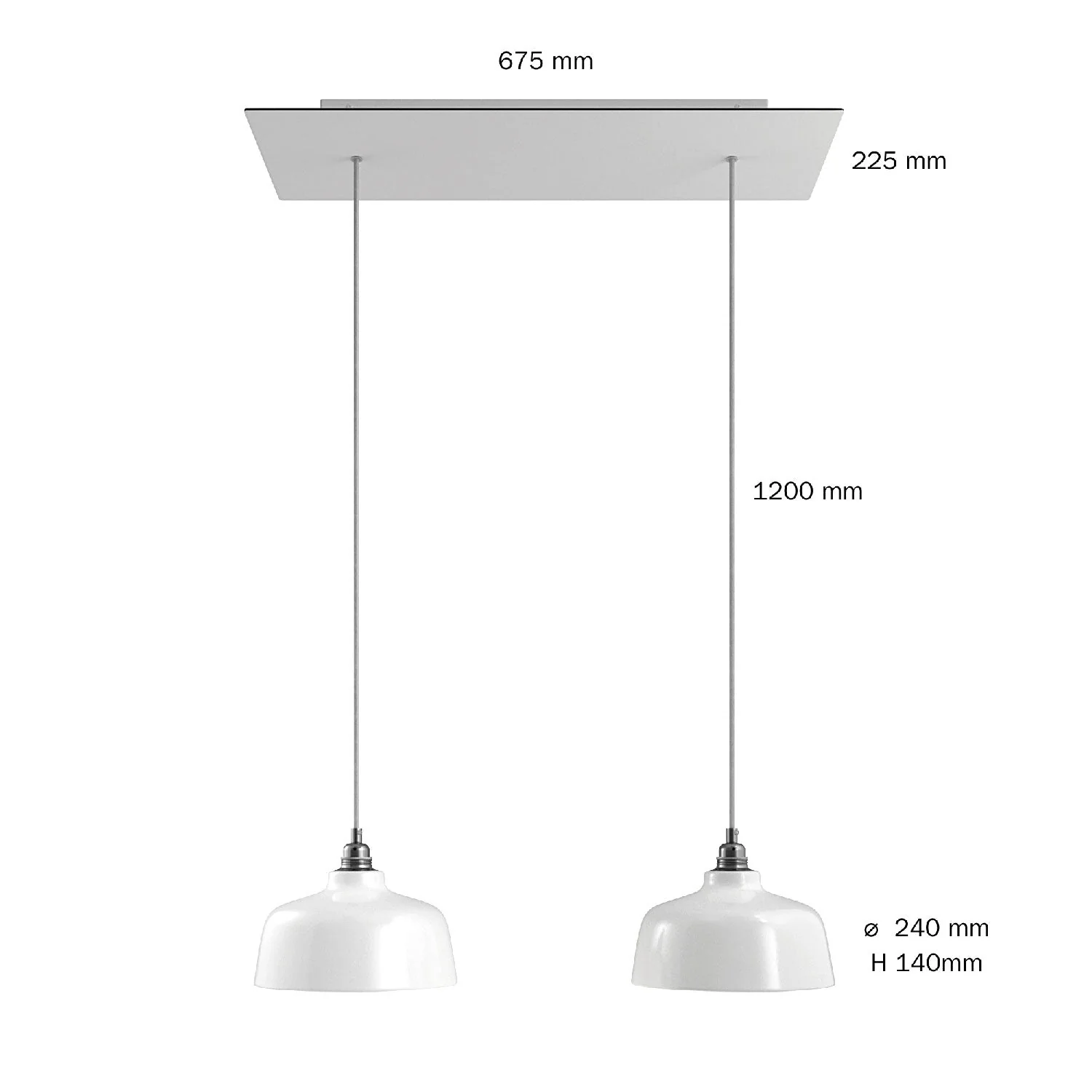 2-drop pendant lamp with XXL Rose-One rectangular 675 mm and Coppa lampshade - Matt white - Image 6