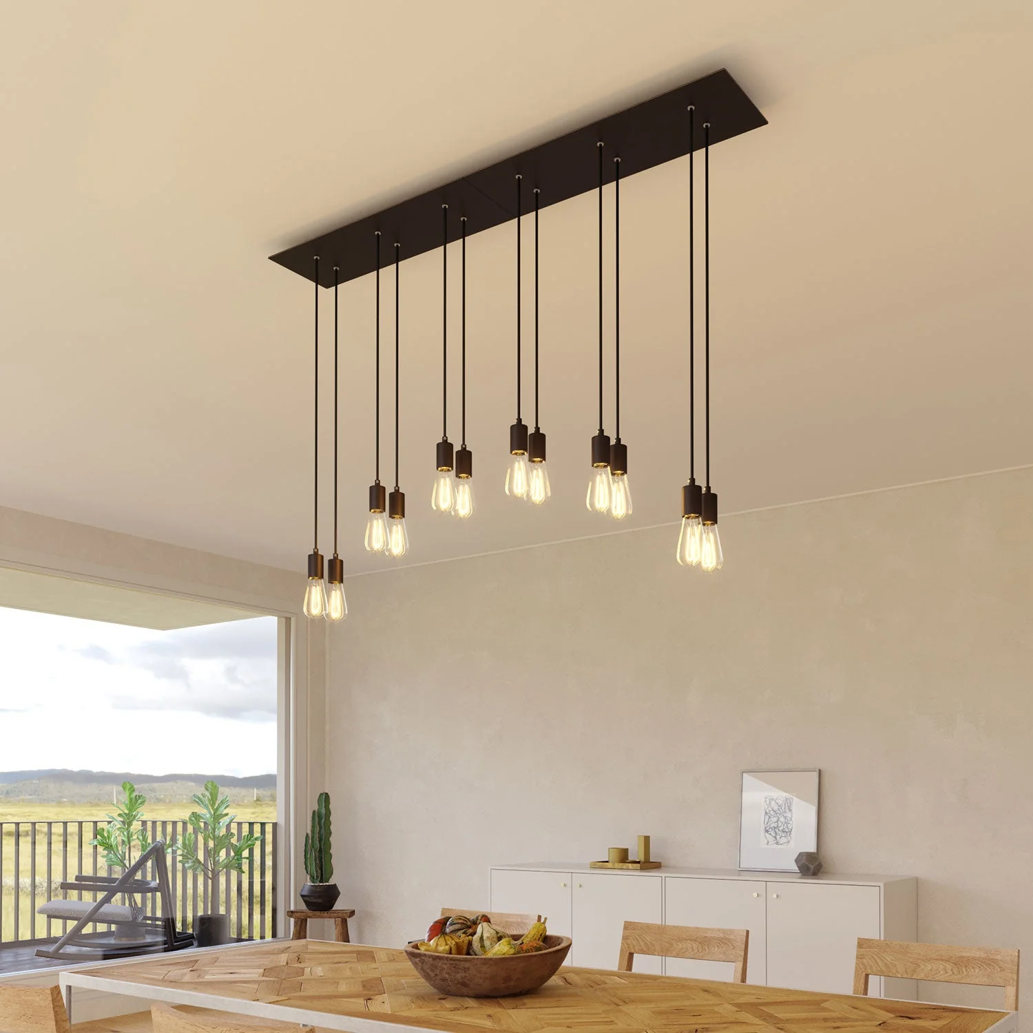 Six-drop pendant lamp with XXL Rose-One rectangular 675 mm with metal finishes - Matt black - Image 2
