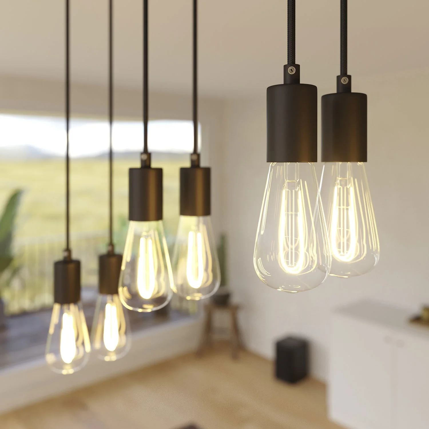 Six-drop pendant lamp with XXL Rose-One rectangular 675 mm with metal finishes - Matt black - Image 3