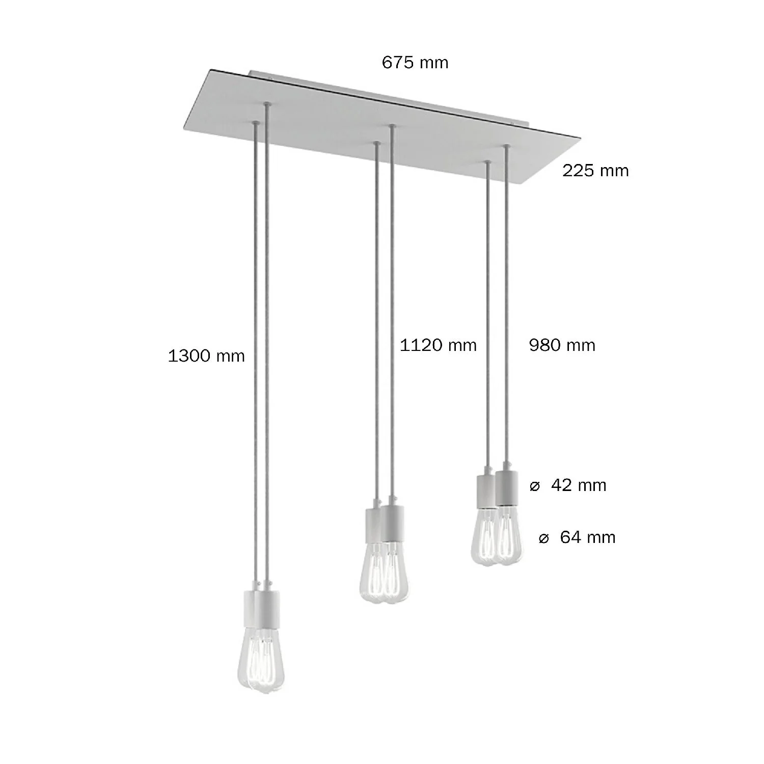 Six-drop pendant lamp with XXL Rose-One rectangular 675 mm with metal finishes - Matt black - Image 6