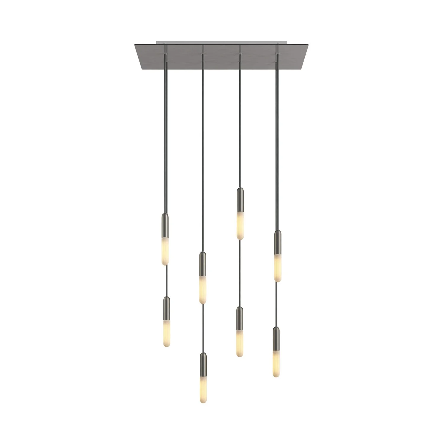 8-drop pendant lamp with XXL Rose-One rectangular 675 mm with metal finishes - Satin steel
