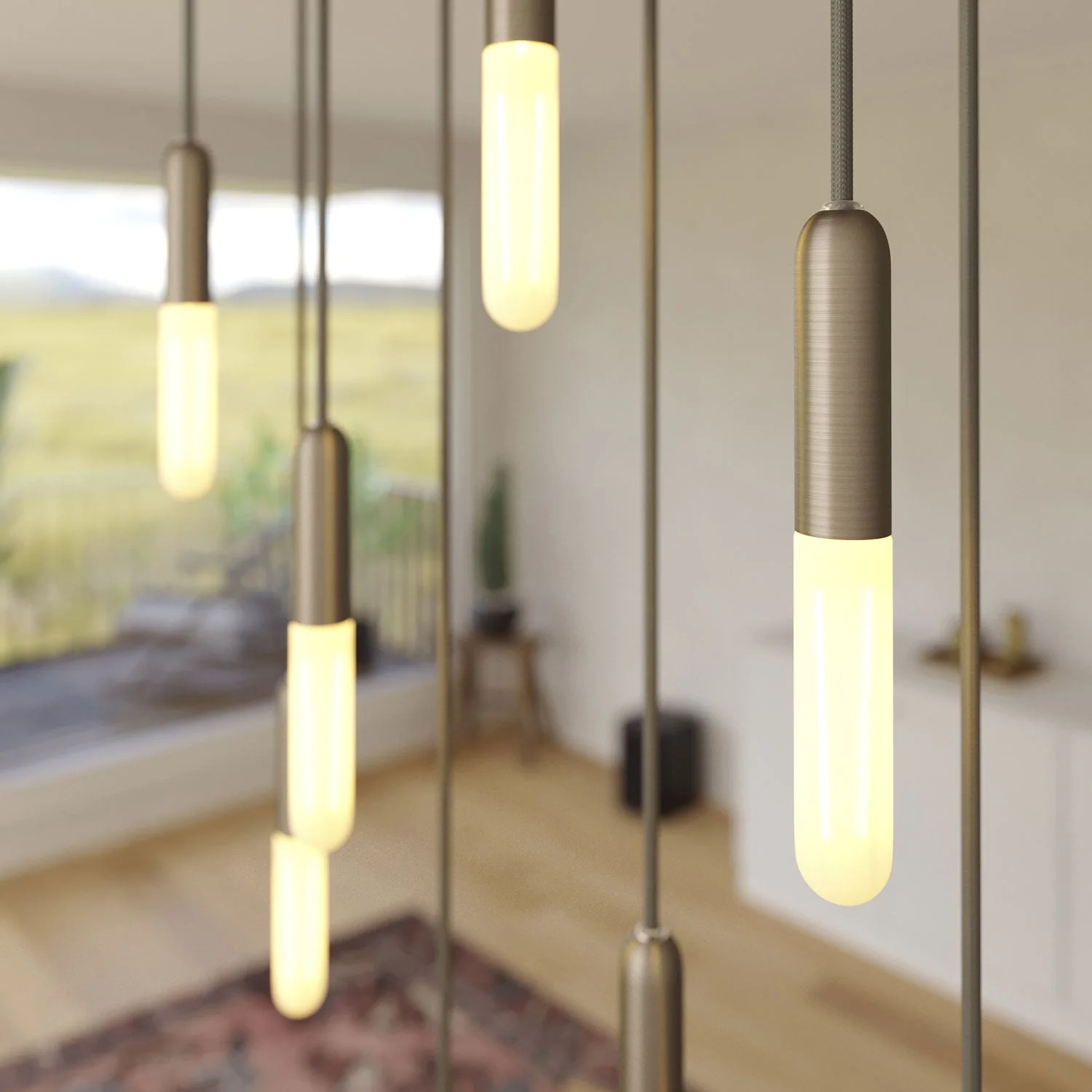 8-drop pendant lamp with XXL Rose-One rectangular 675 mm with metal finishes - Satin steel - Image 3