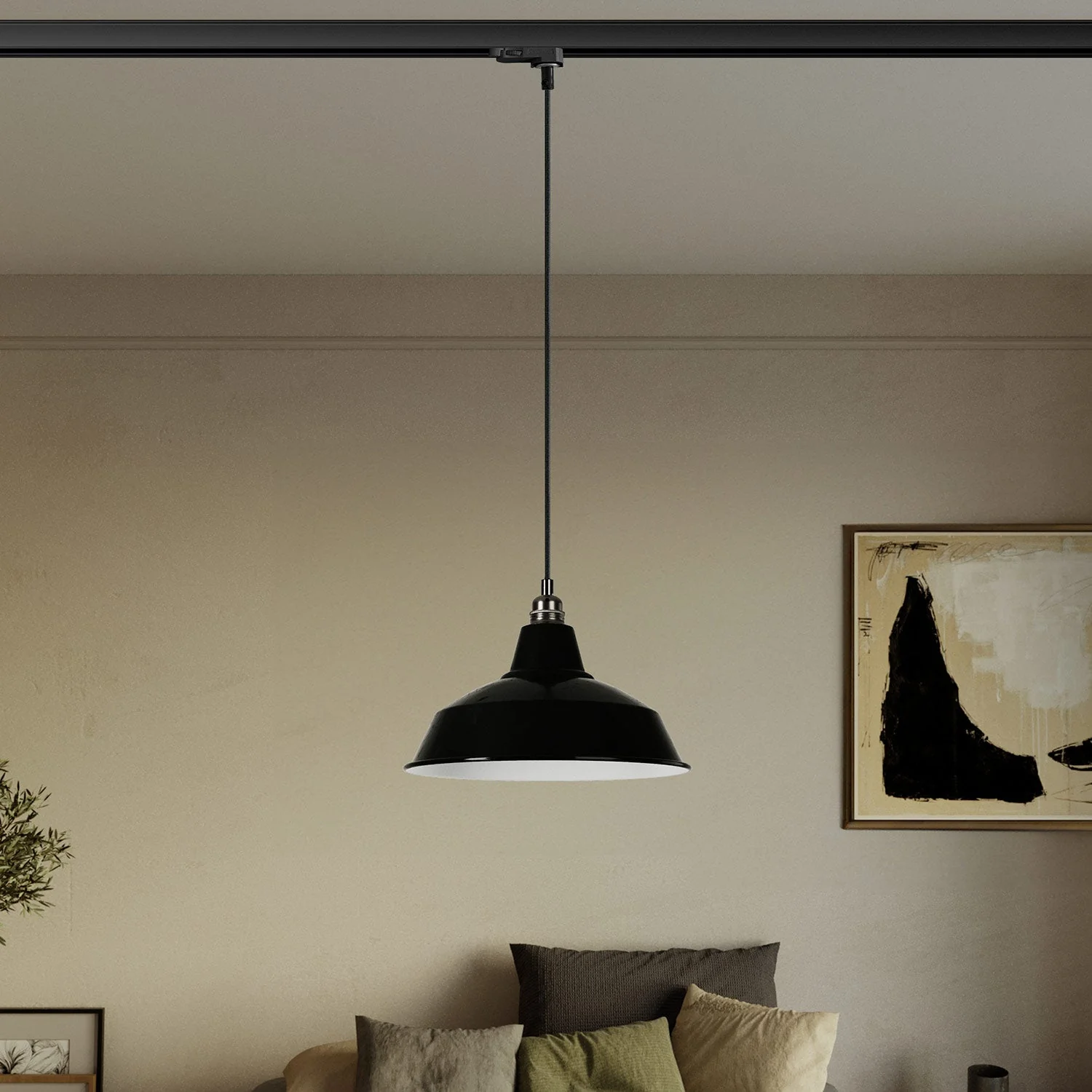 Pendant lamp with Bistrot lampshade for tracks - Black - Image 2