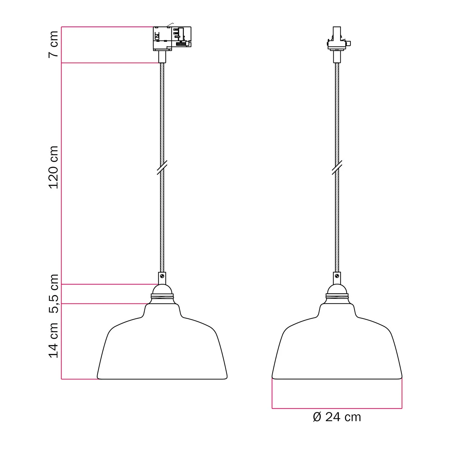 Pendant lamp with Cup lampshade and track adapter - Glossy white - Image 6