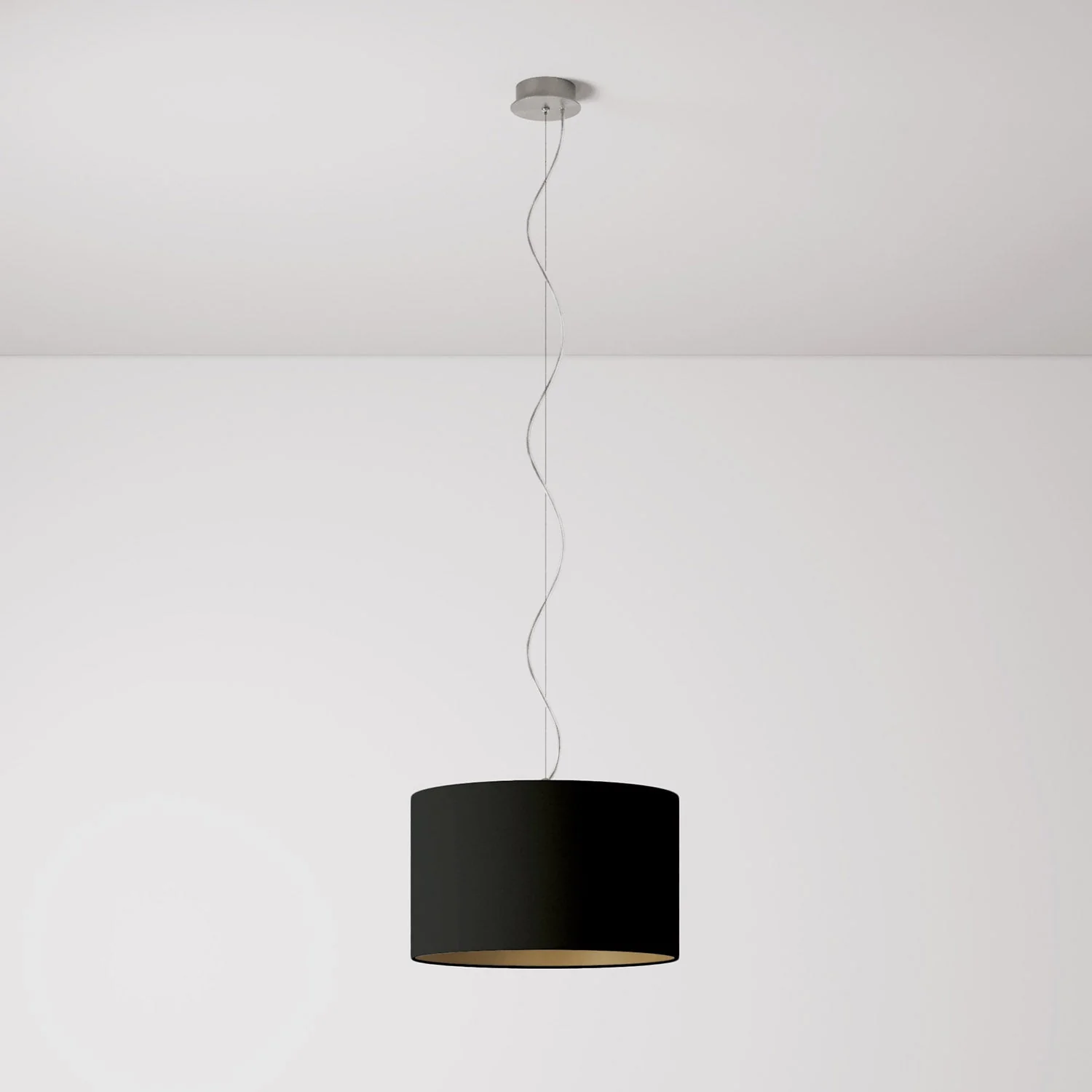 Pendant lamp with Cilindro Small fabric lampshade - Made in Italy - Black/Gold