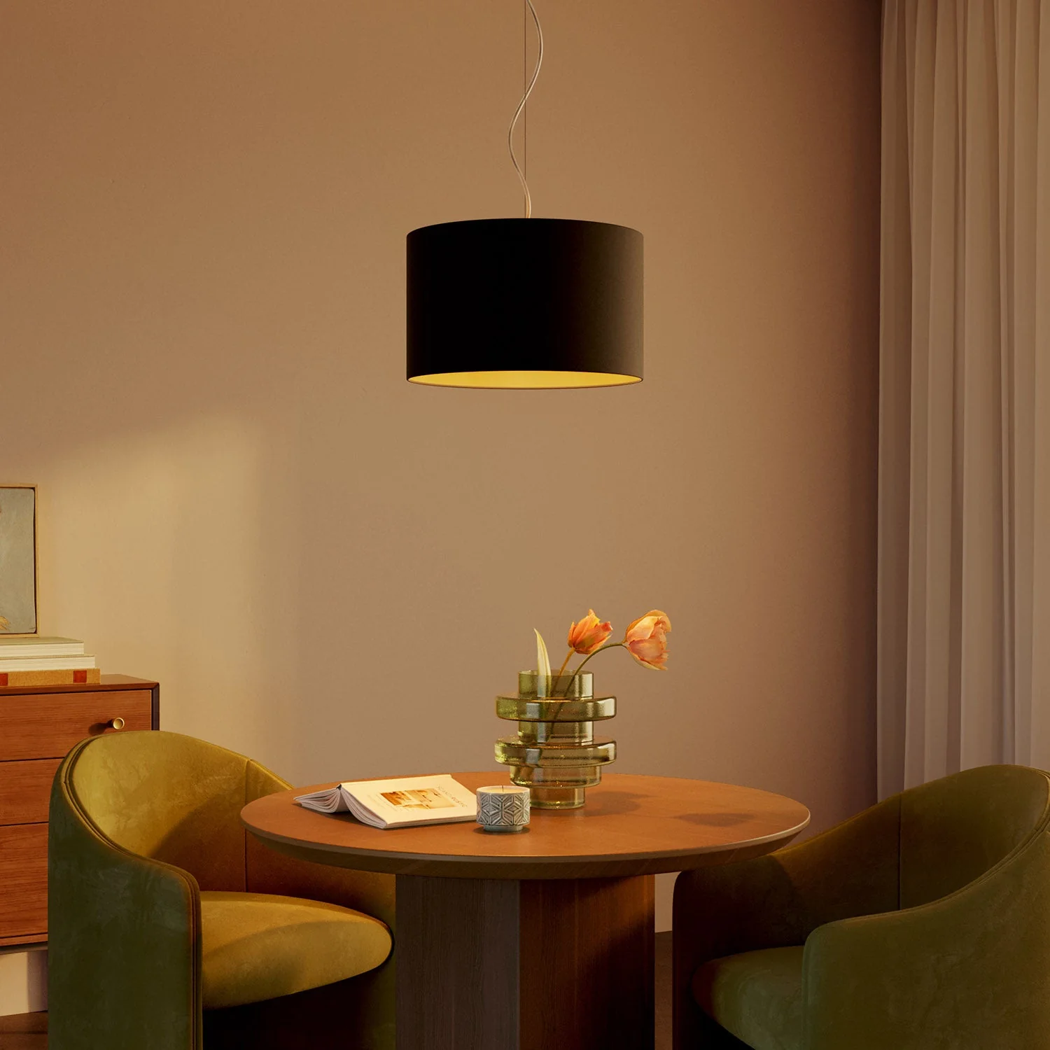 Pendant lamp with Cilindro Small fabric lampshade - Made in Italy - Black/Gold - Image 2
