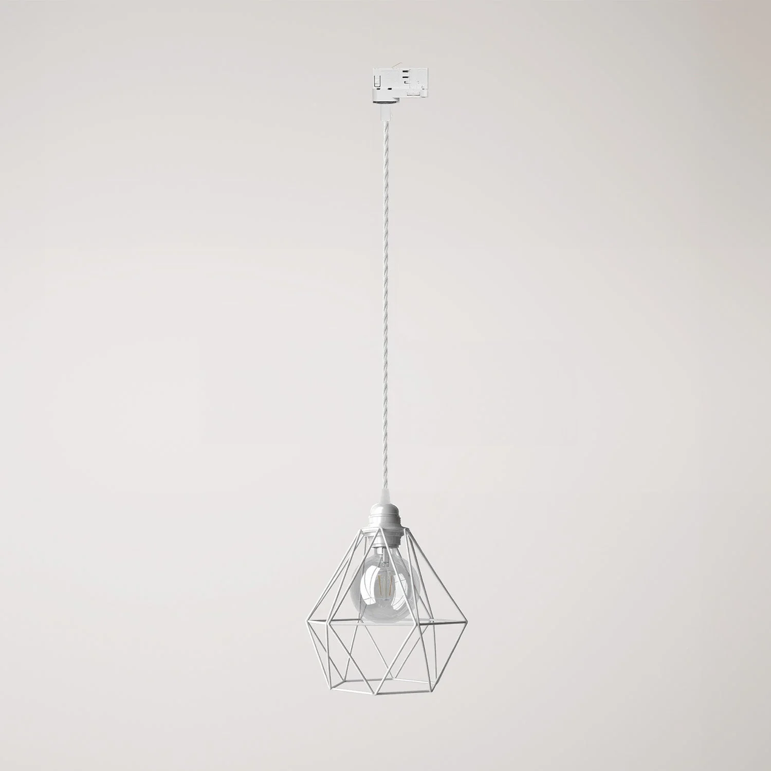 Pendant lamp with Diamond cage lampshade for tracks - White