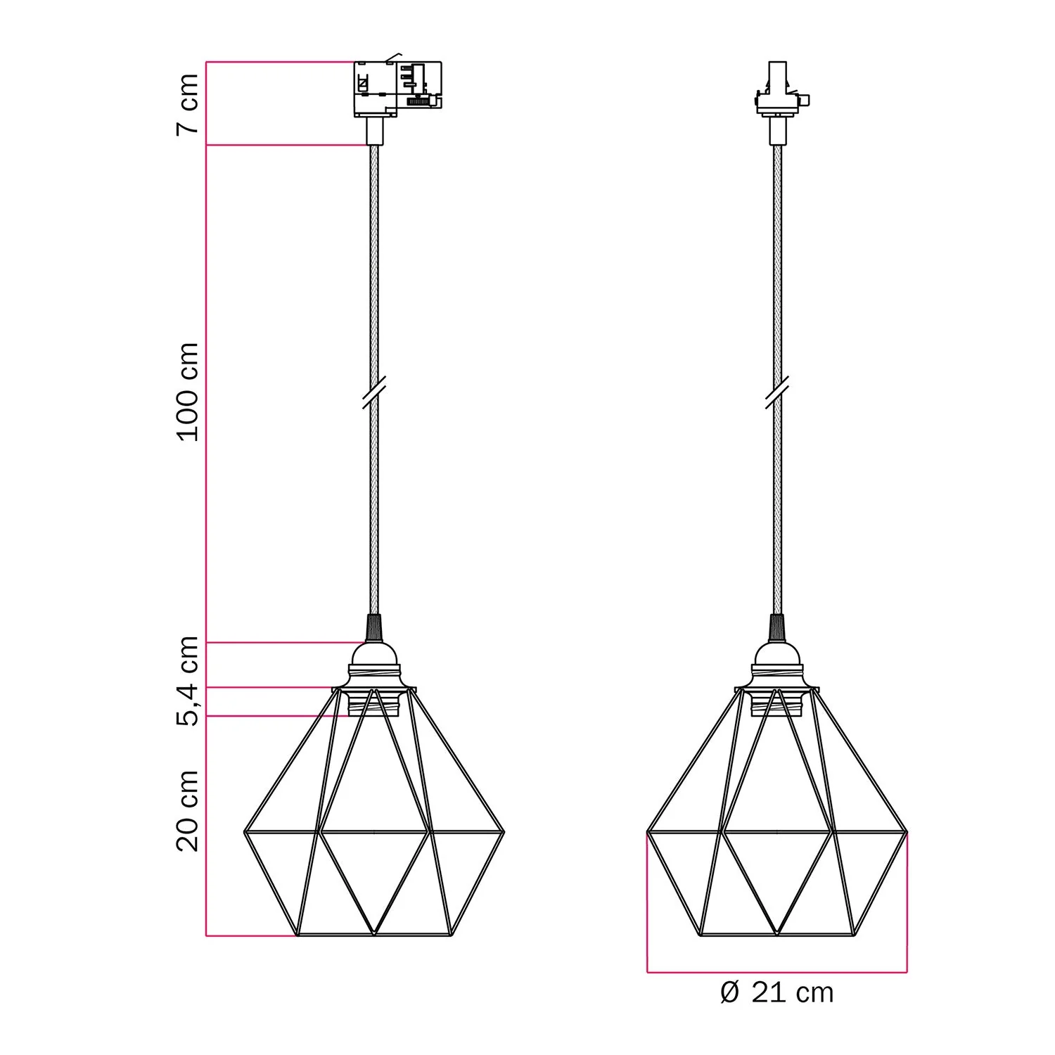 Pendant lamp with Diamond cage lampshade for tracks - White - Image 6