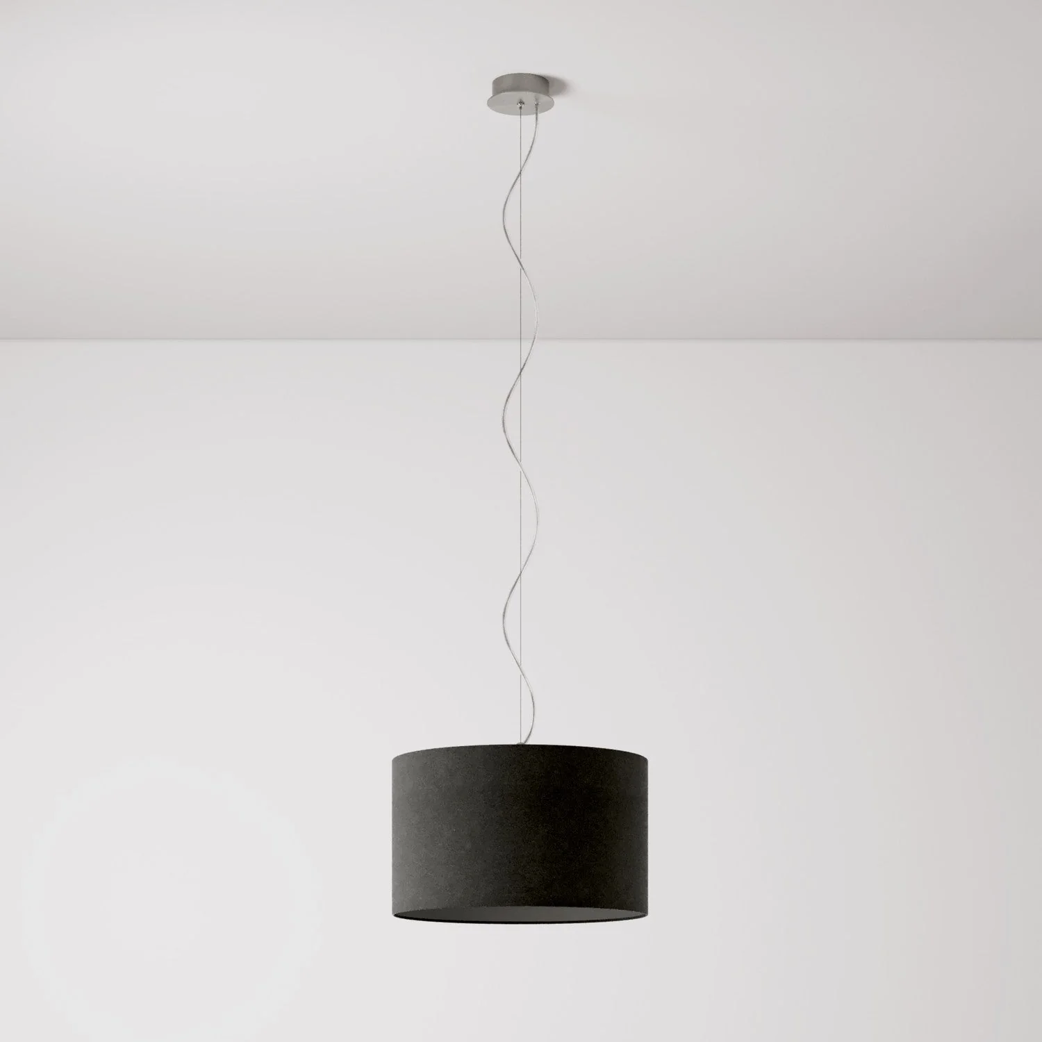 Pendant lamp with Small Cylinder fabric lampshade - Made in Italy - Dark Gray Wool
