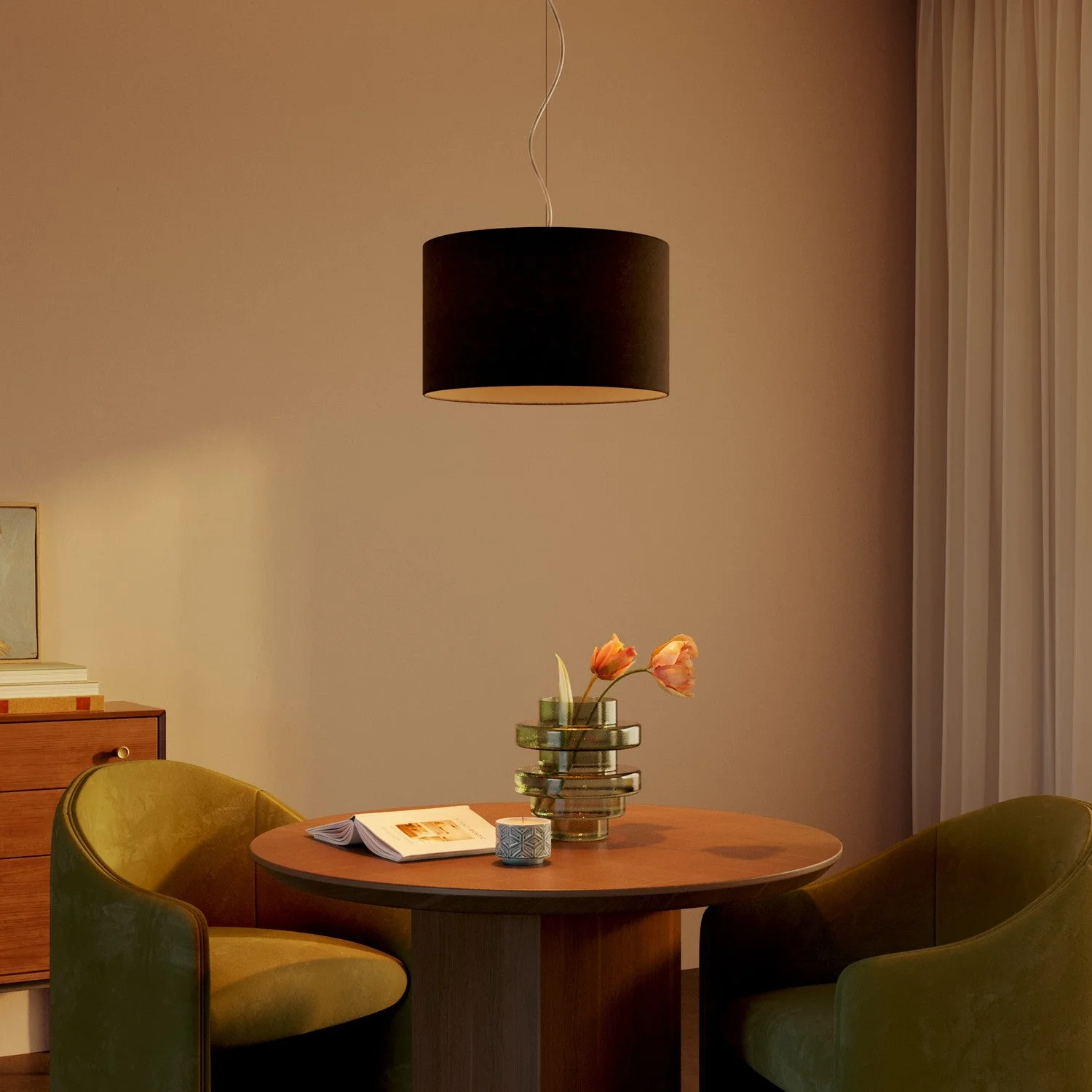 Pendant lamp with Small Cylinder fabric lampshade - Made in Italy - Dark Gray Wool - Image 2