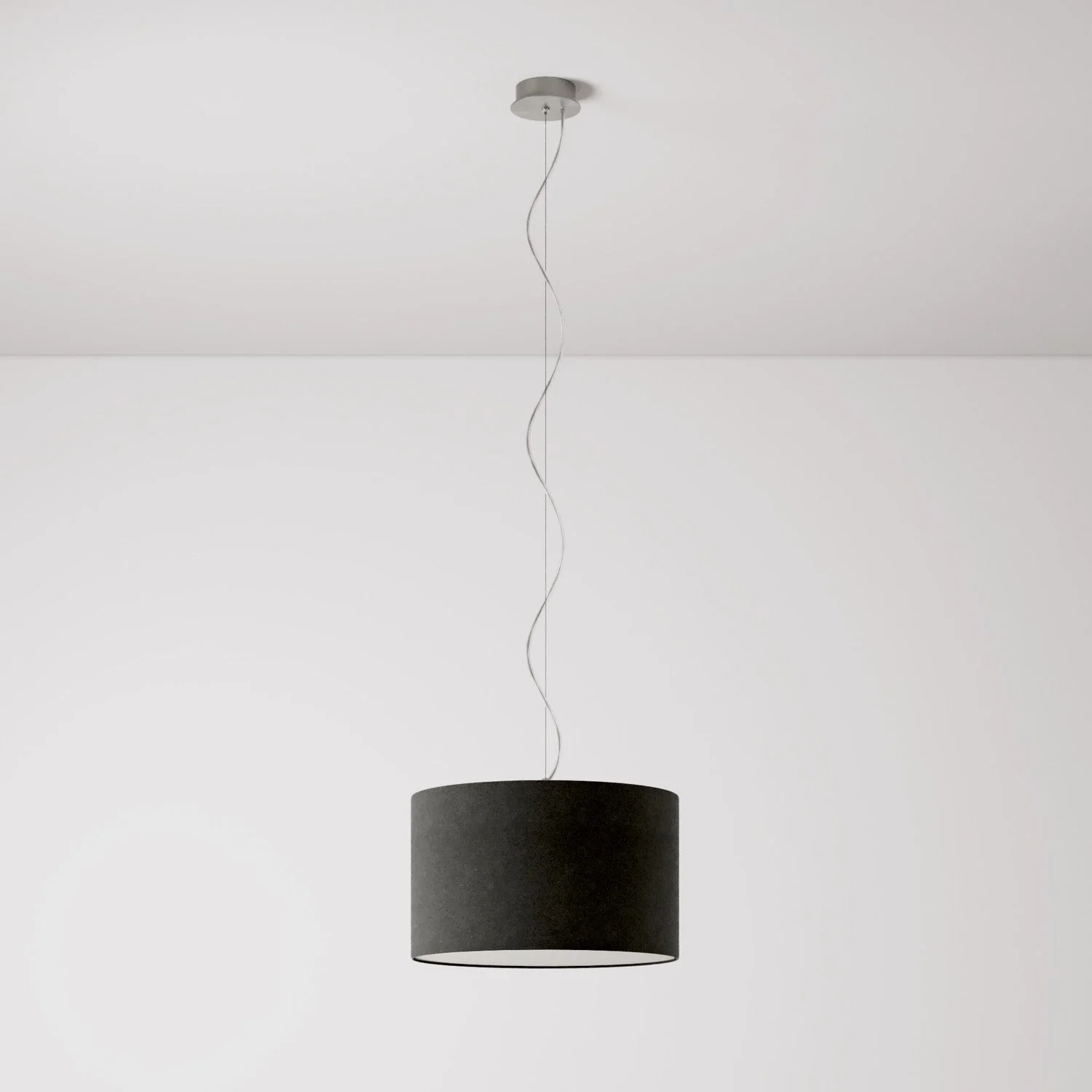 Pendant lamp with Small Cylinder fabric lampshade - Made in Italy - Dark Gray Wool - Image 7