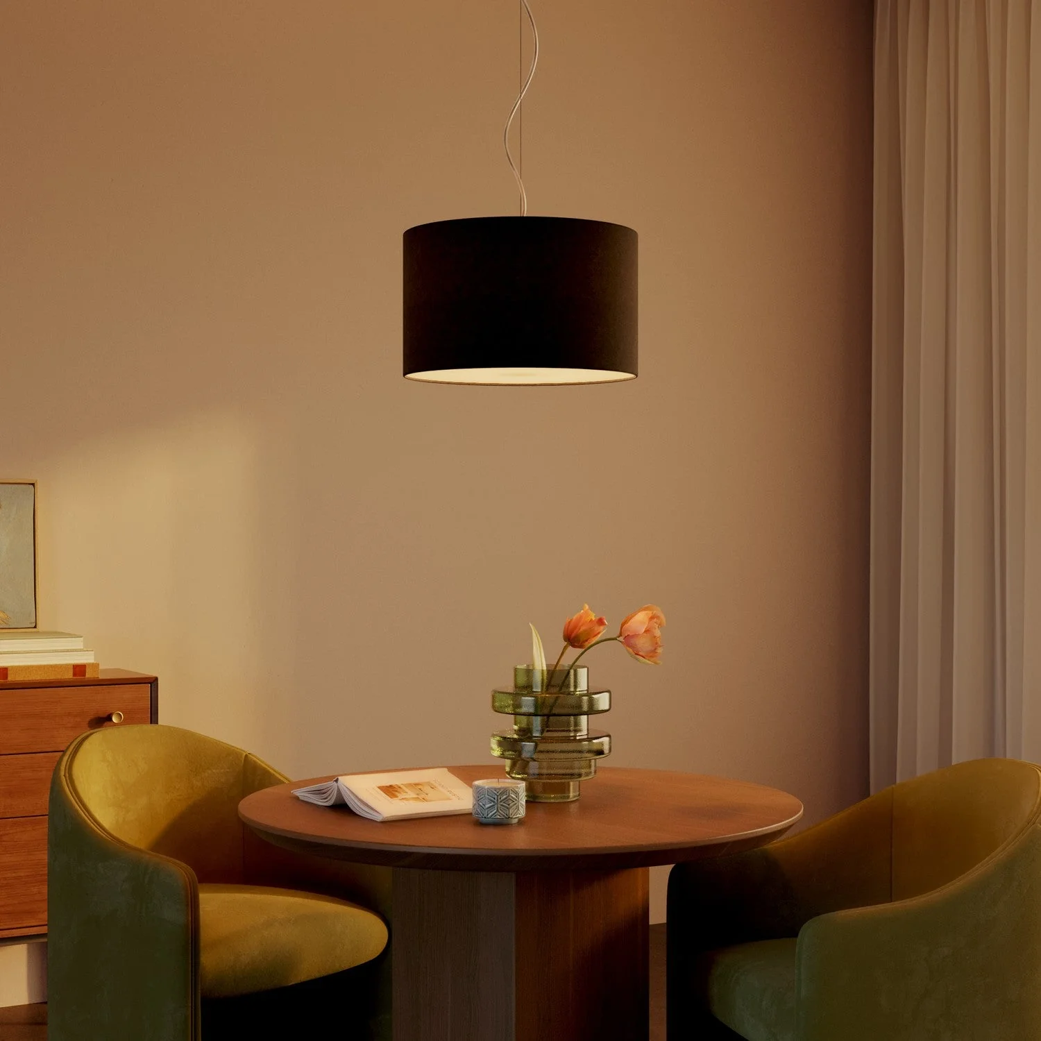 Pendant lamp with Small Cylinder fabric lampshade - Made in Italy - Dark Gray Wool - Image 8