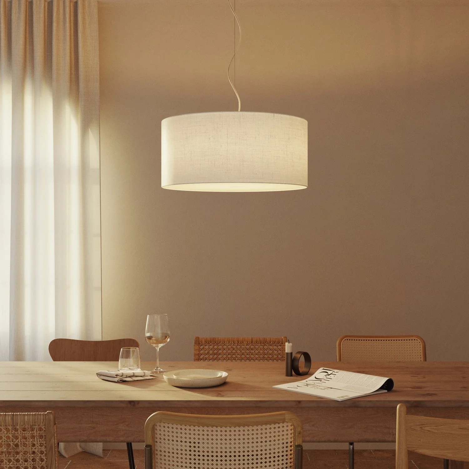Pendant lamp with Cylinder fabric lampshade Large - Made in Italy - Raw Linen - Image 8