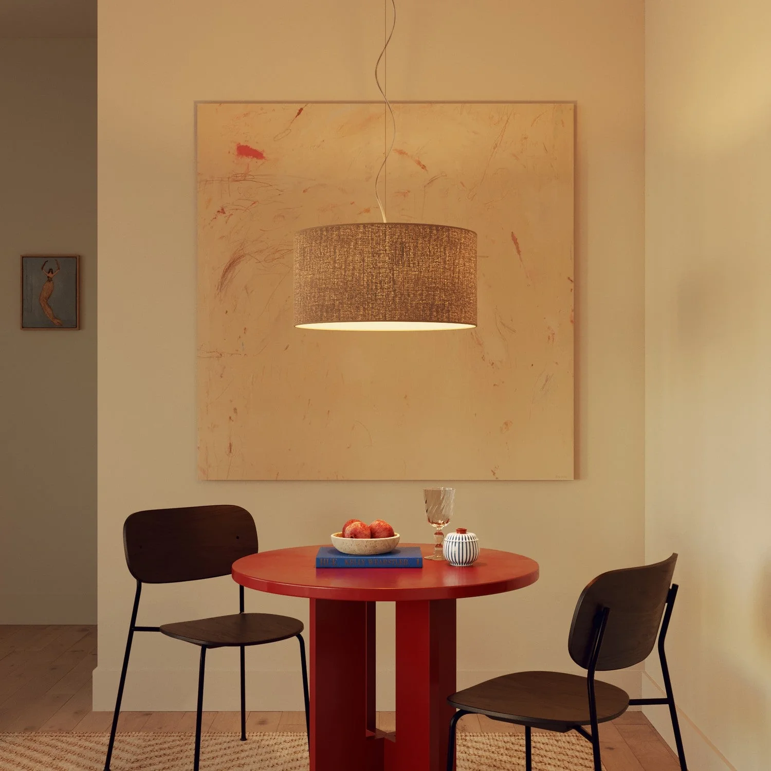 Pendant lamp with Cilindro Medium fabric lampshade - Made in Italy - Natural Jute - Image 8
