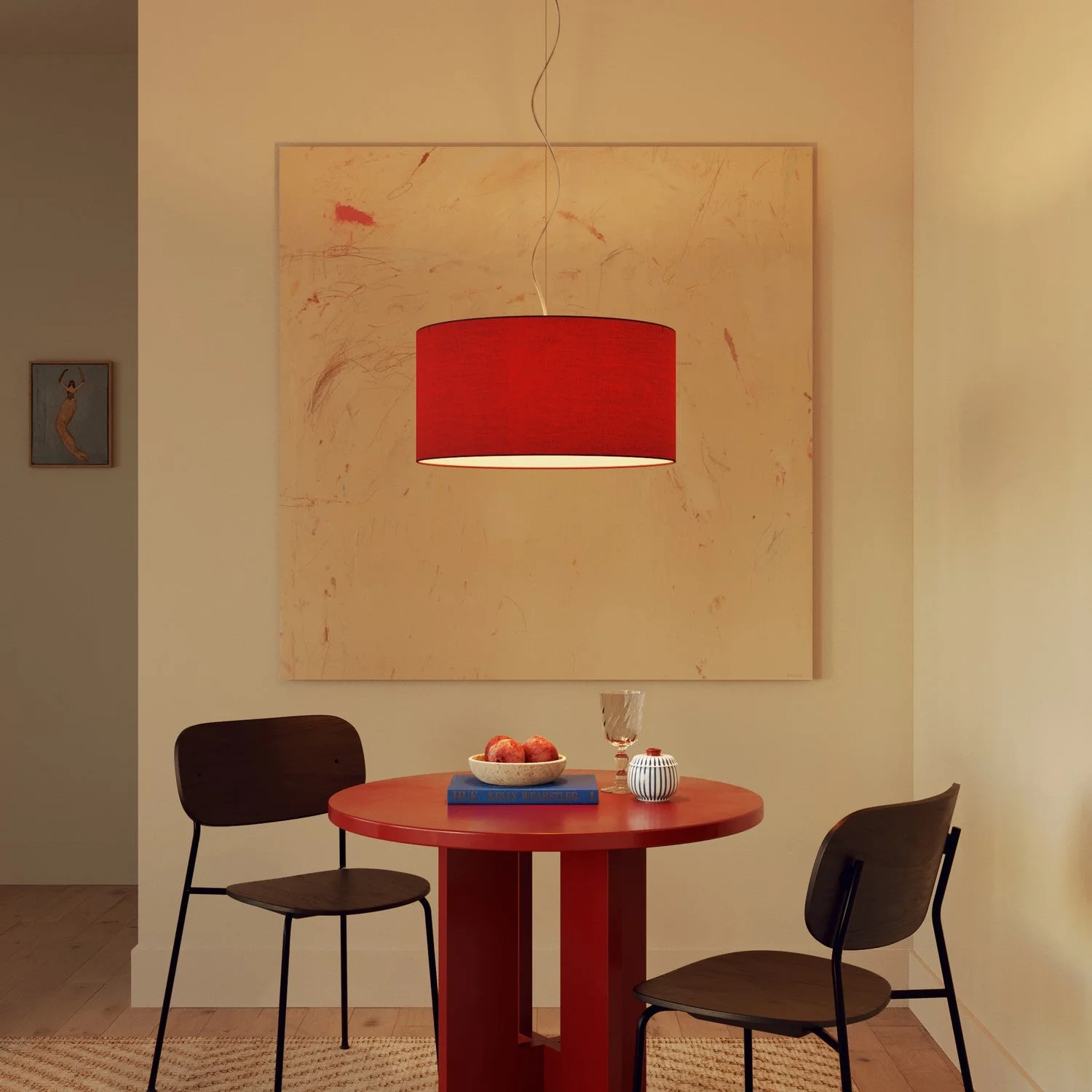 Pendant lamp with Cilindro Medium Teletta red fabric lampshade - Made in Italy - Image 8