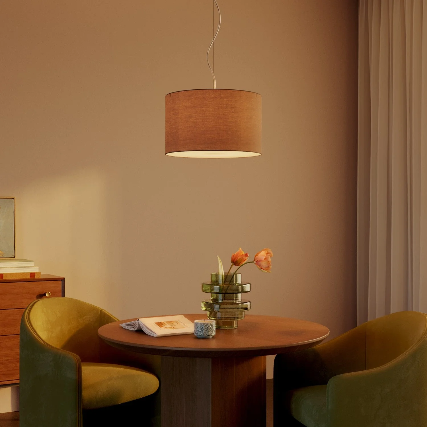 Pendant lamp with Cilindro Small fabric lampshade - Made in Italy - Arenal Ash - Image 8