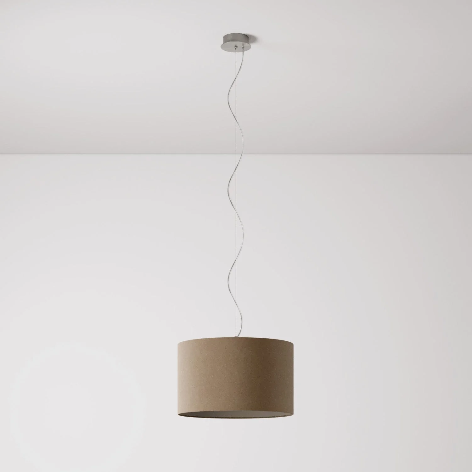 Pendant lamp with Cilindro Small fabric lampshade - Made in Italy - Brown Wool